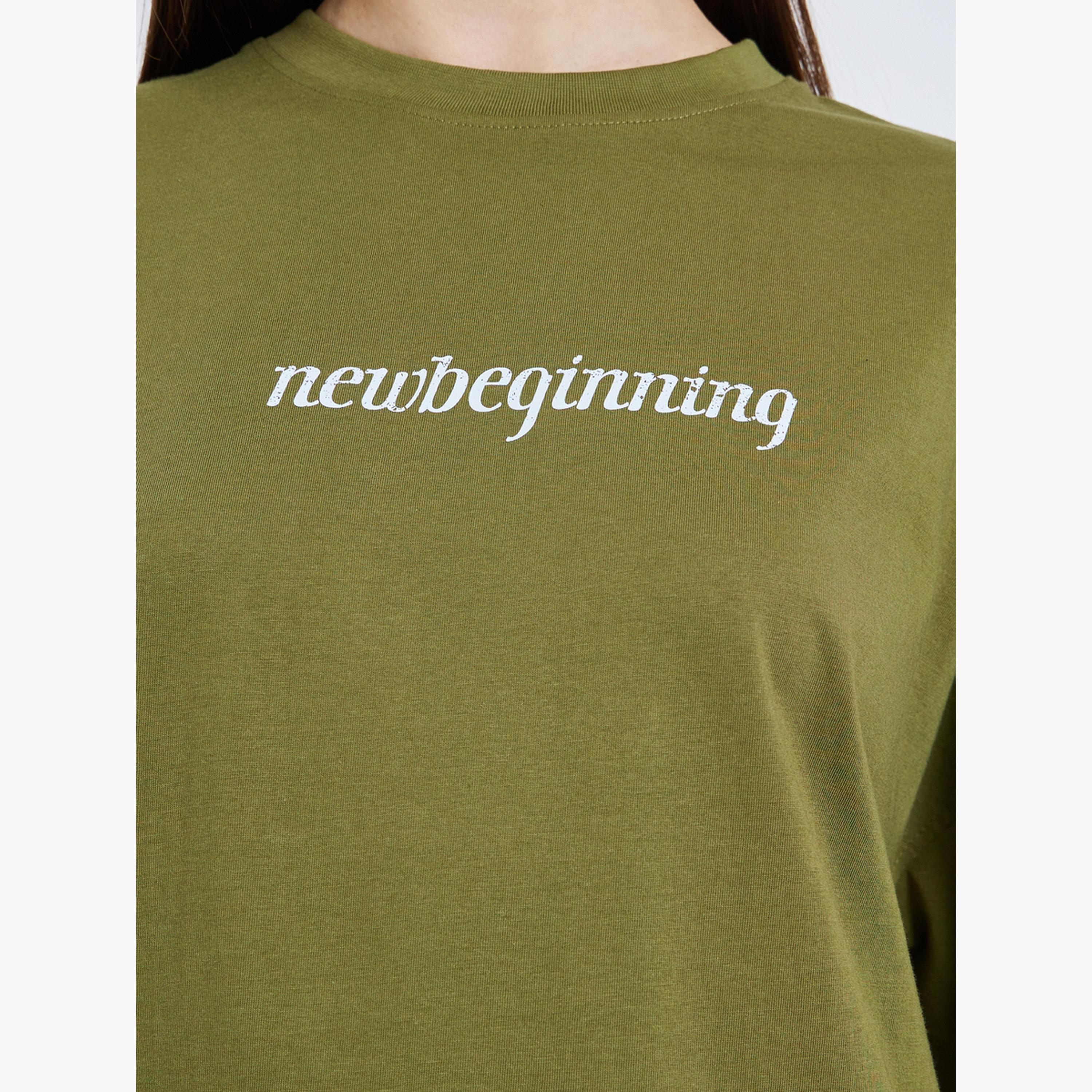 Styli Women Olive Slogan Print Oversized T-Shirt-women-clothing-tshirts-image-4