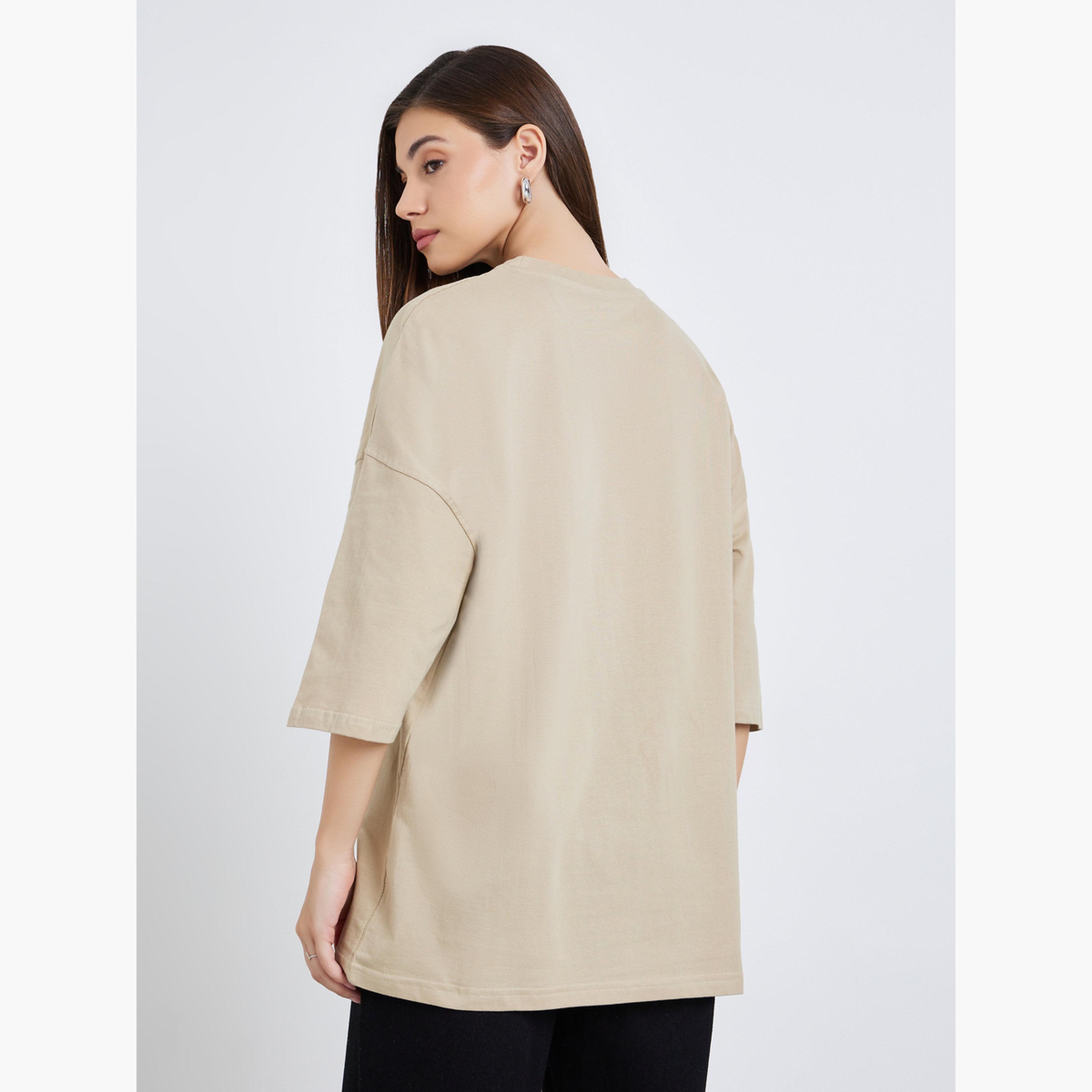 Styli Women Khaki Graphic Oversized T-Shirt-women-clothing-tshirts-image-4