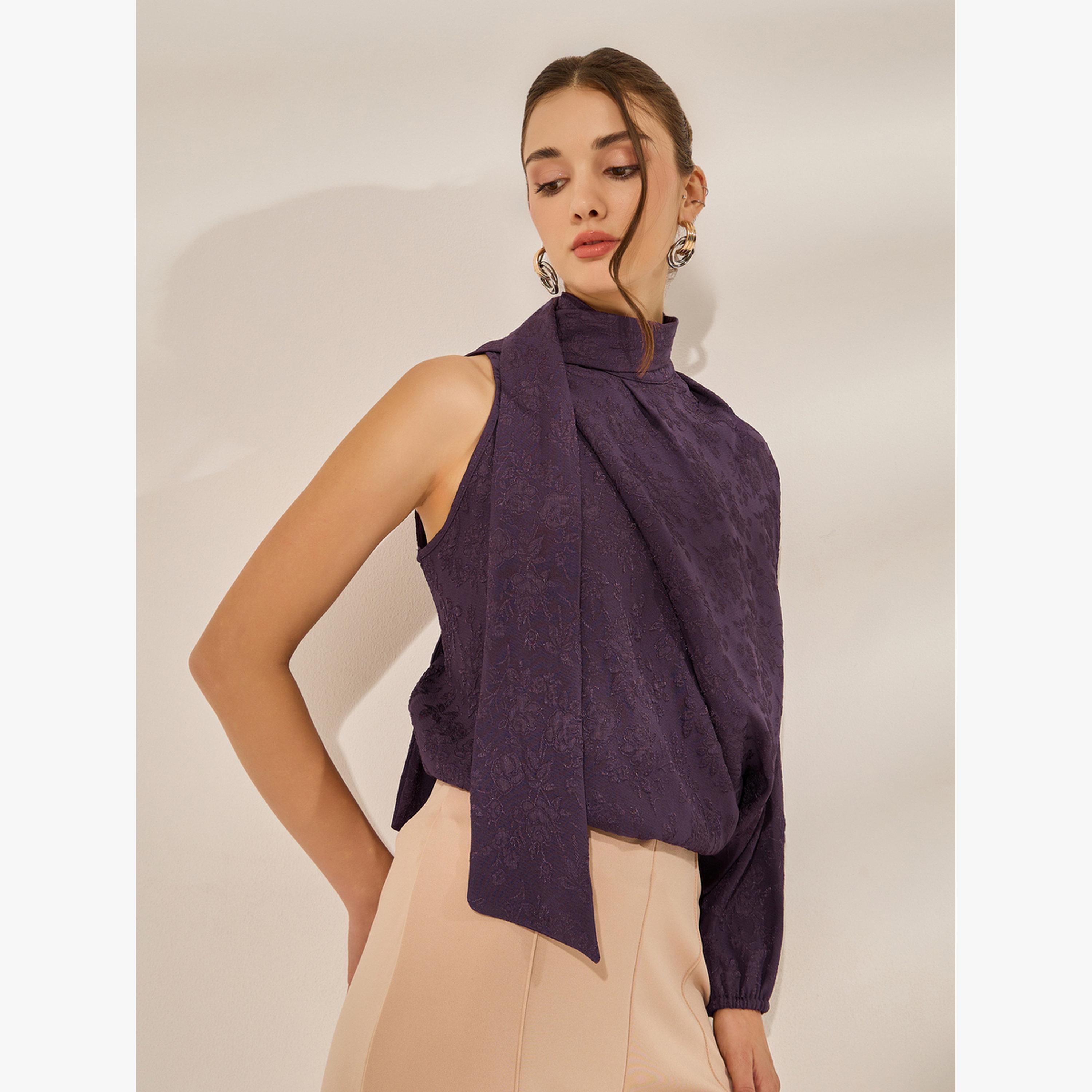 Styli Purple One Sleeve Asymmetric Top-women-clothing-shirtsandblouses-blouses-image-1
