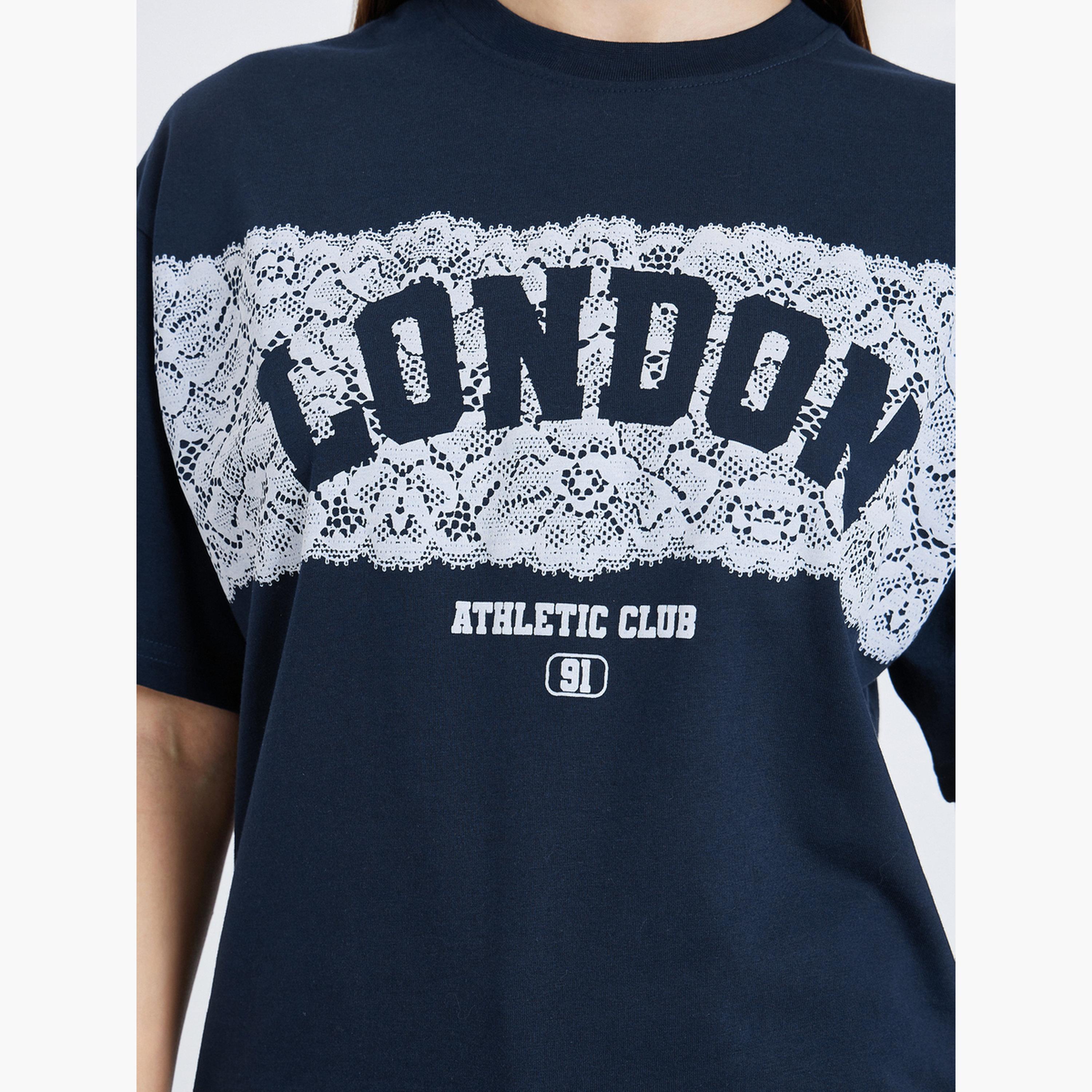 Styli Women Navy Blue London Slogan Oversized T-Shirt-women-clothing-tshirts-image-4