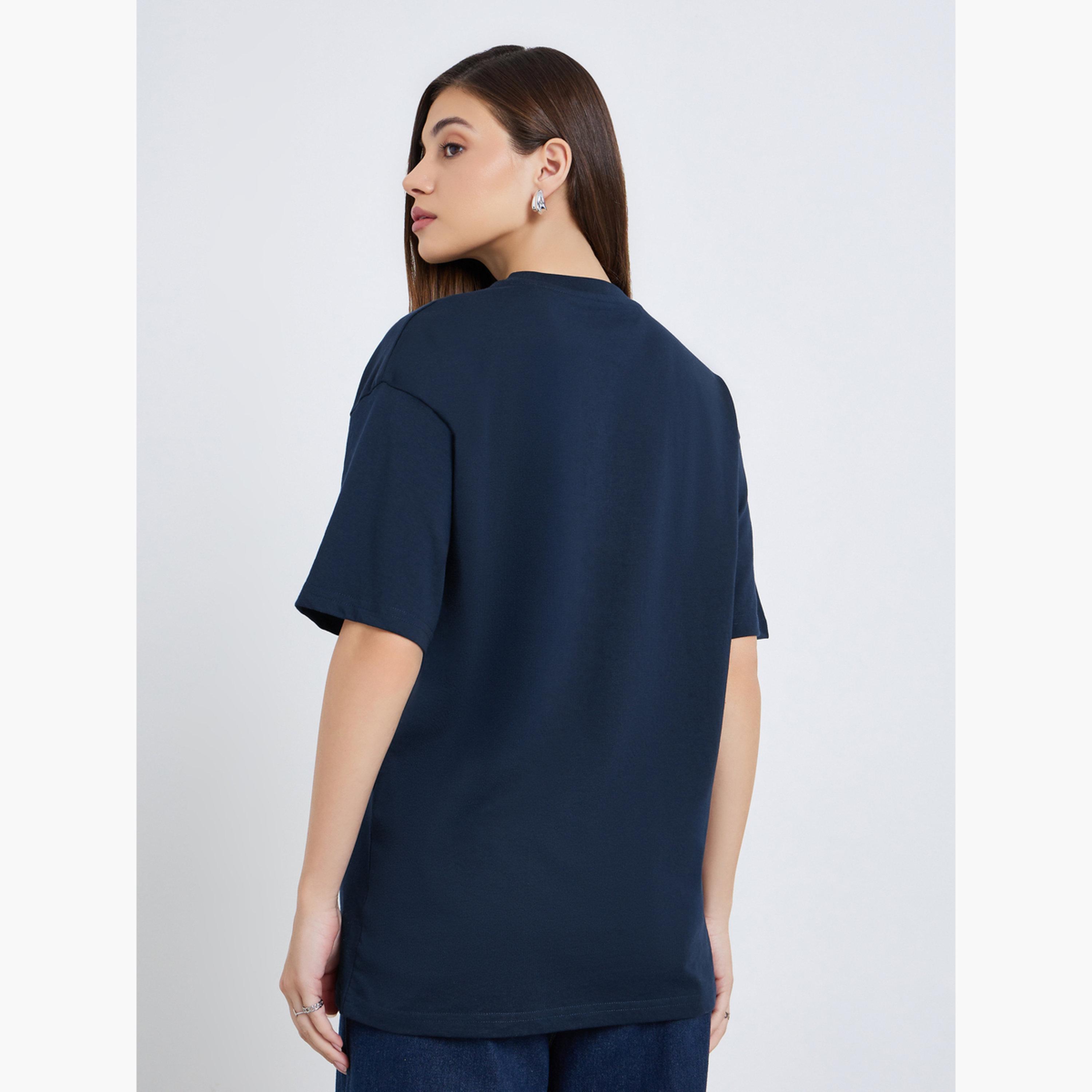 Styli Women Navy Blue London Slogan Oversized T-Shirt-women-clothing-tshirts-image-5