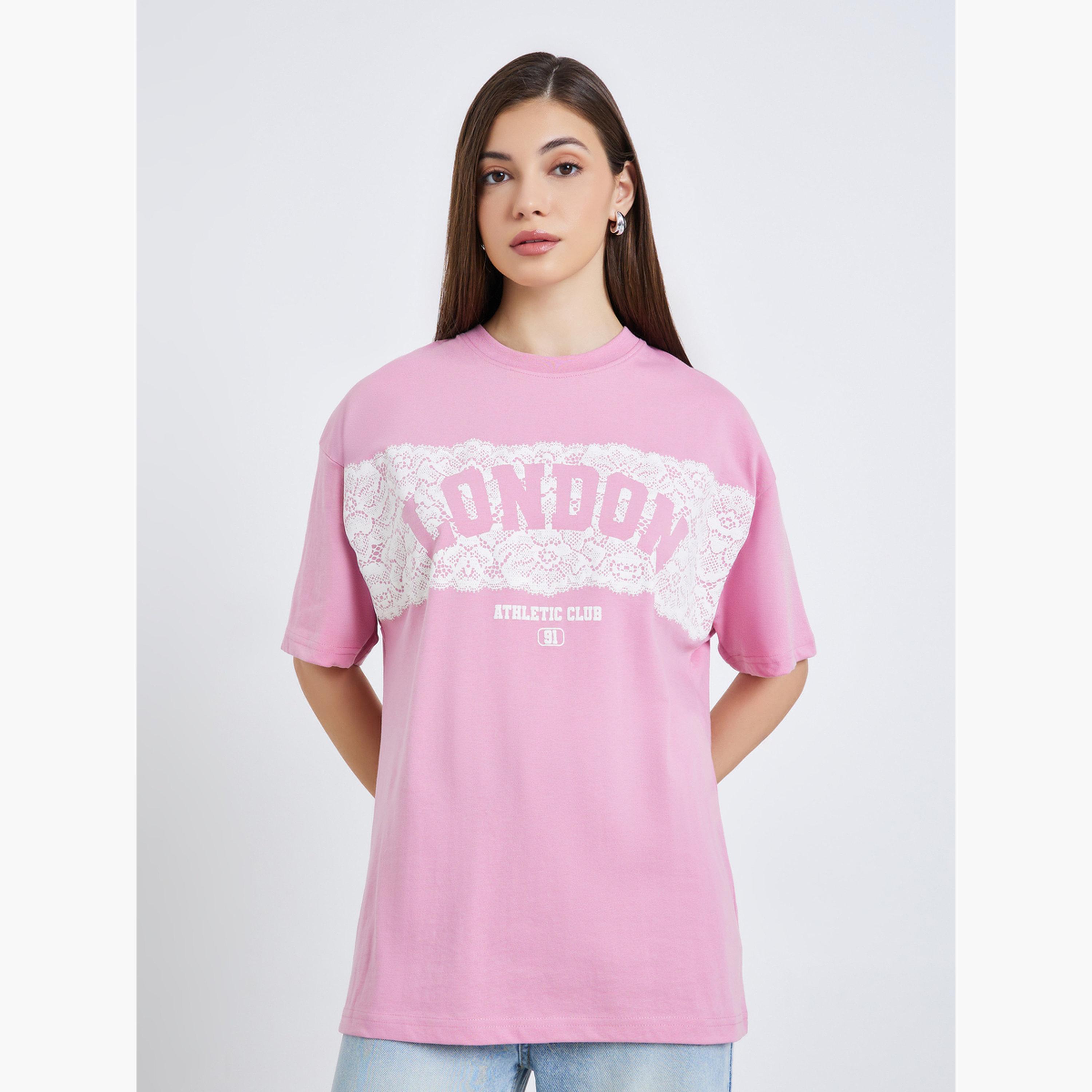 Styli Women Light Pink London Slogan Oversized T-Shirt-women-clothing-tshirts-image-1
