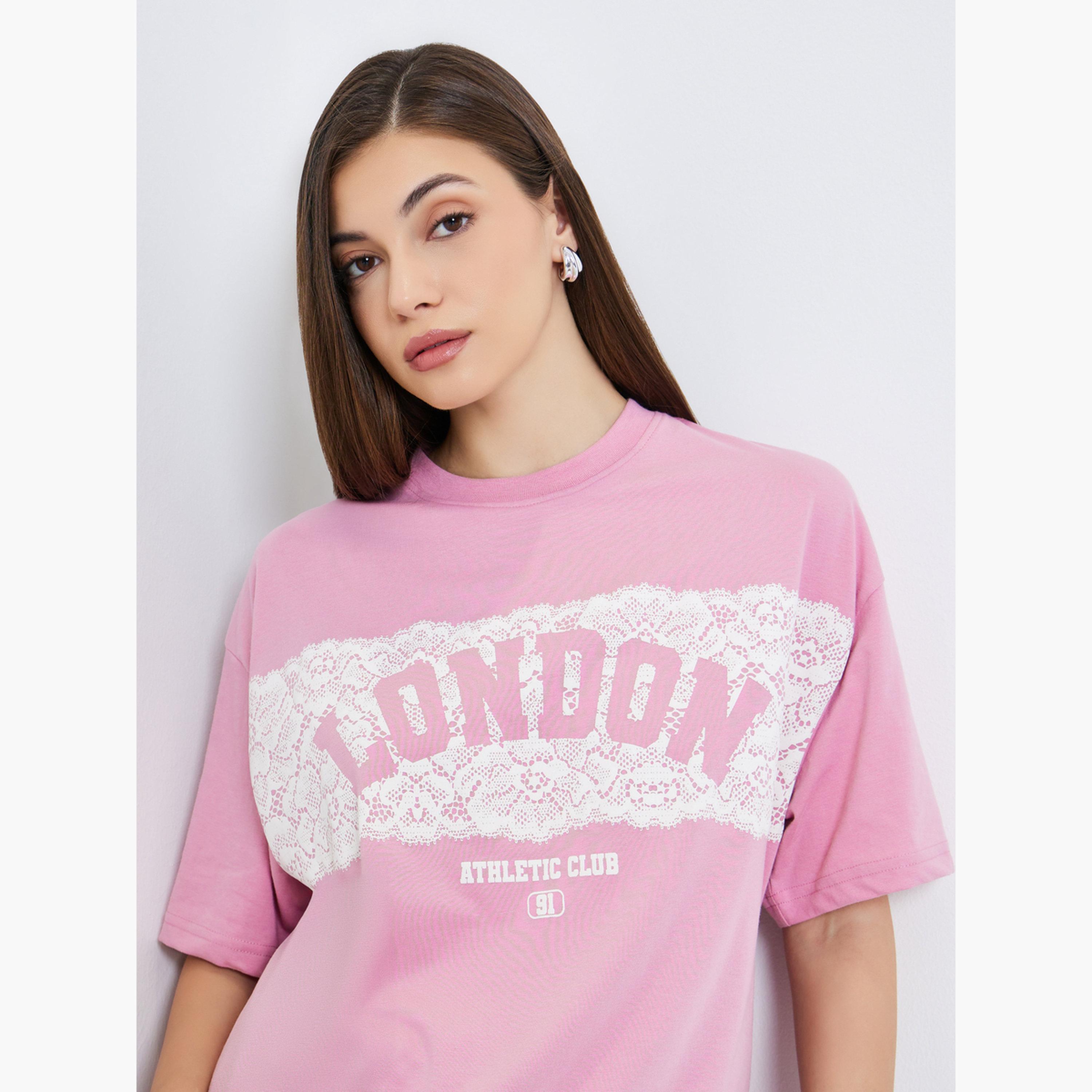 Styli Women Light Pink London Slogan Oversized T-Shirt-women-clothing-tshirts-image-3