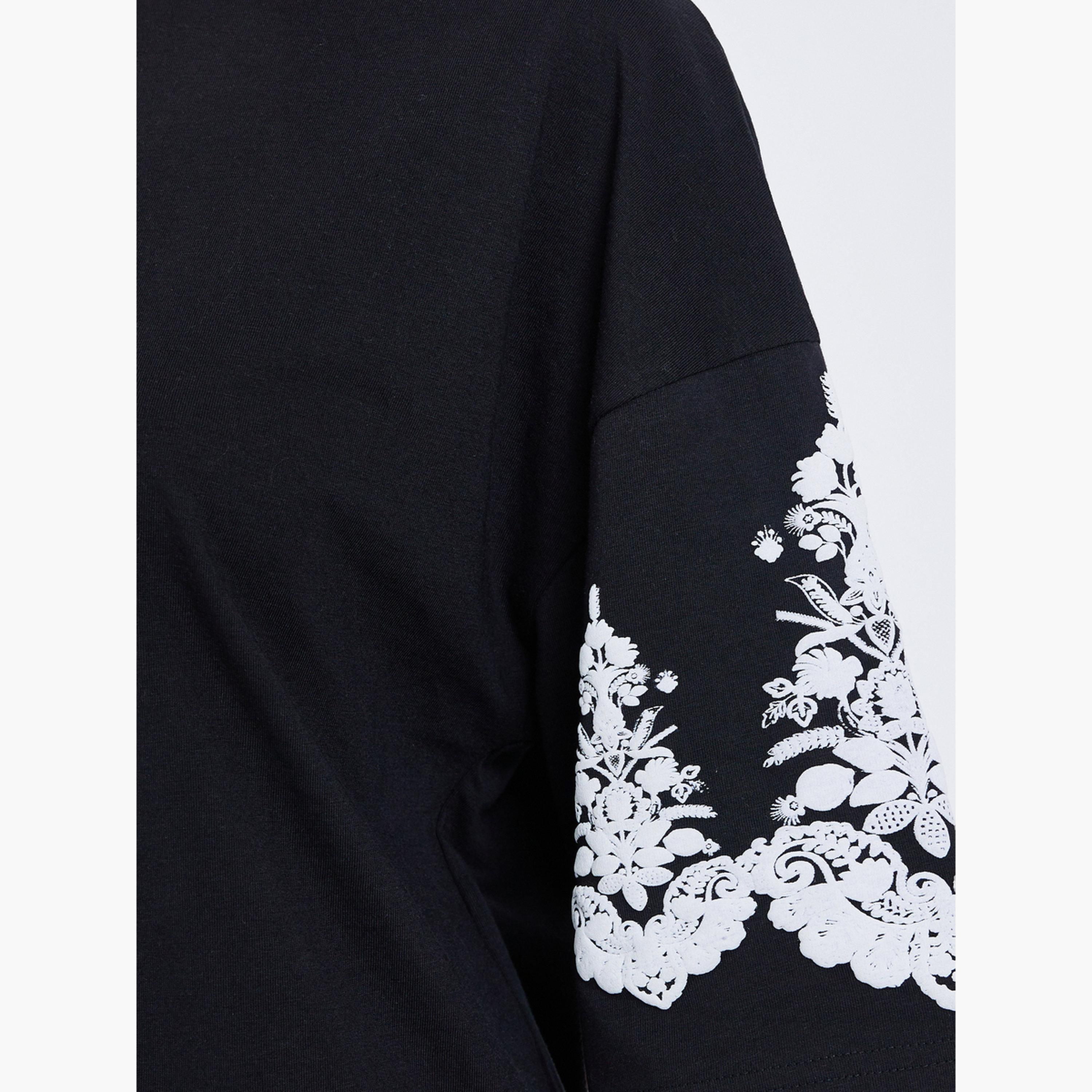 Styli Women Black Embroidered Sleeve Oversized T-Shirt-women-clothing-tshirts-image-4