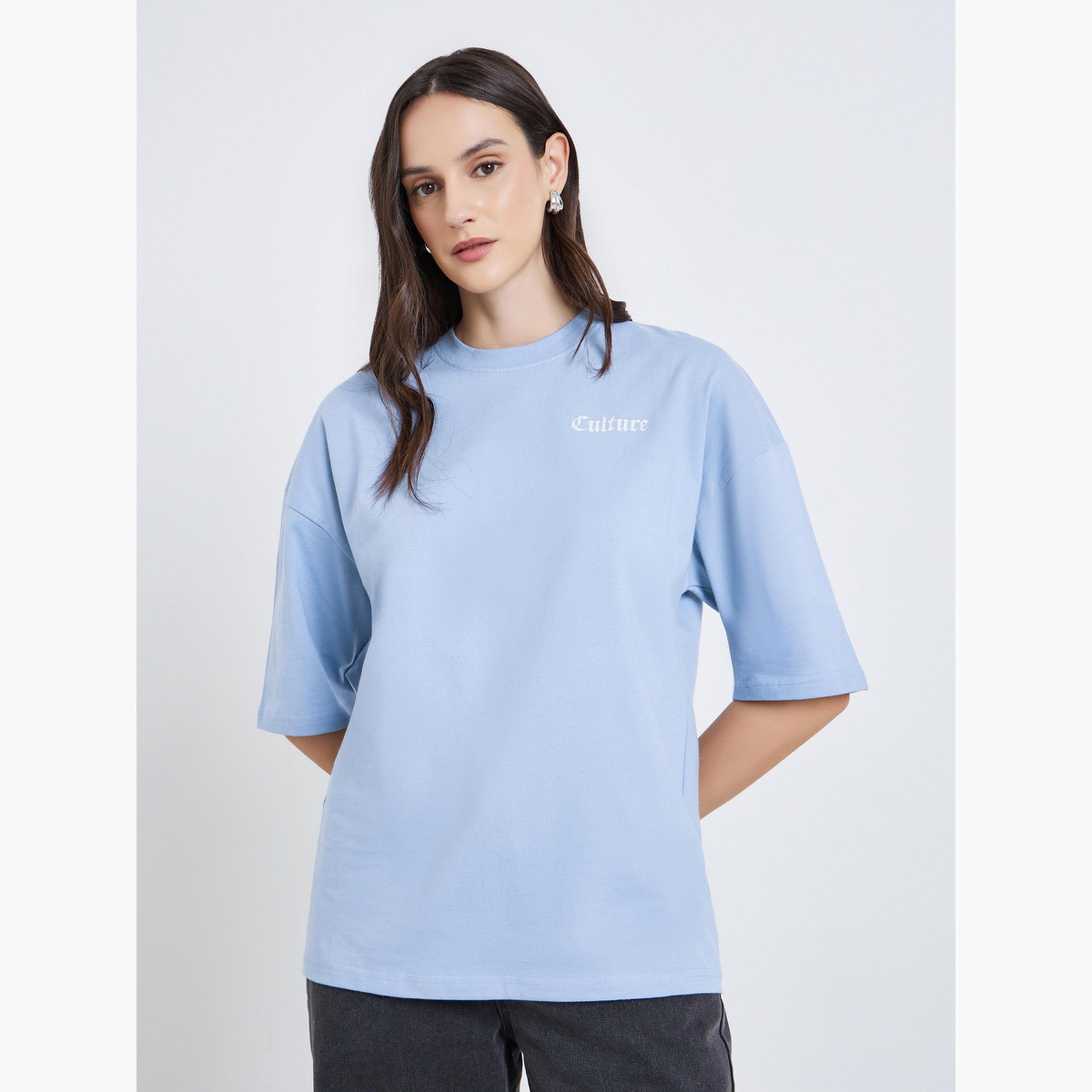 Styli Women Blue Graphic Print Oversized T-Shirt-women-clothing-tshirts-image-1