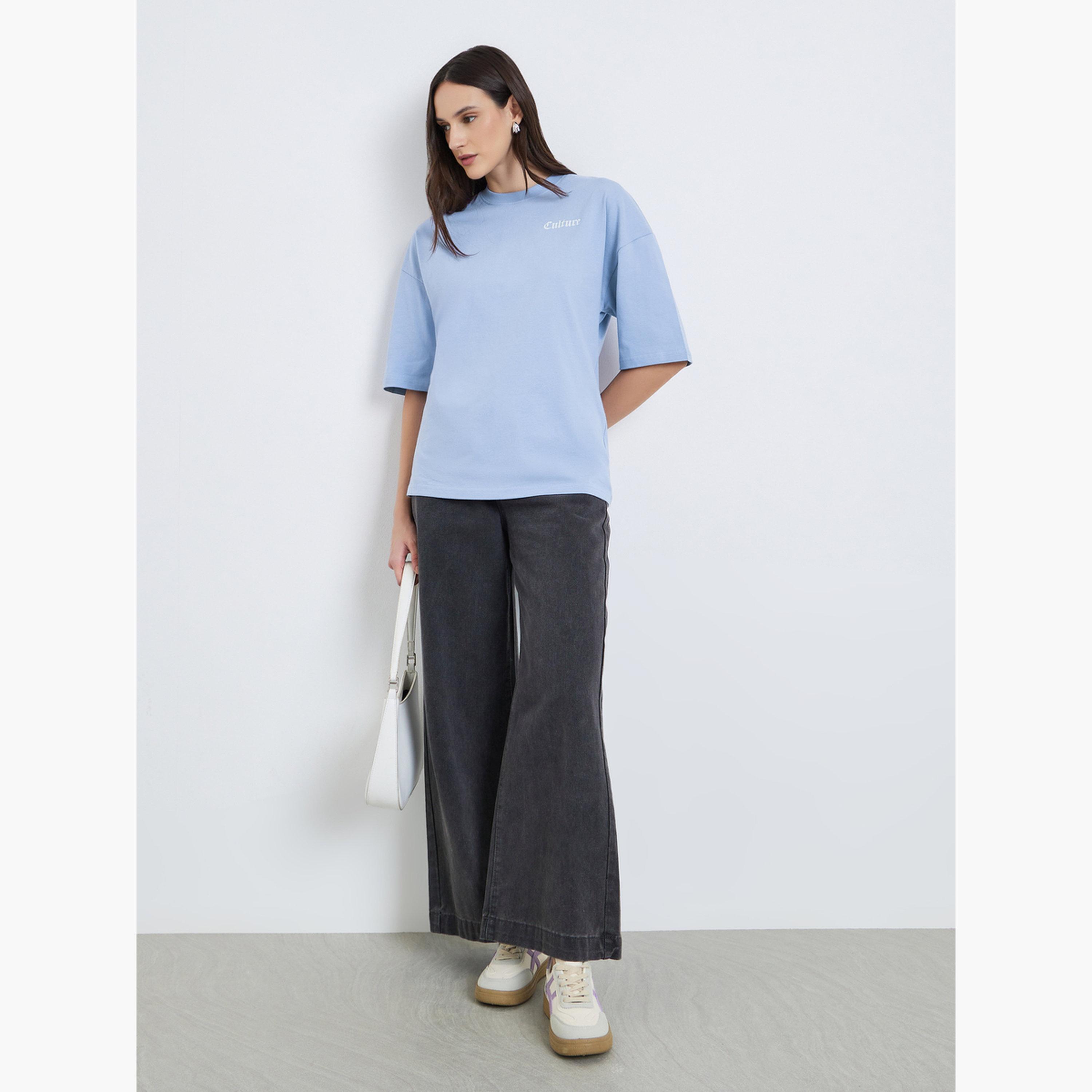 Styli Women Blue Graphic Print Oversized T-Shirt-women-clothing-tshirts-image-2