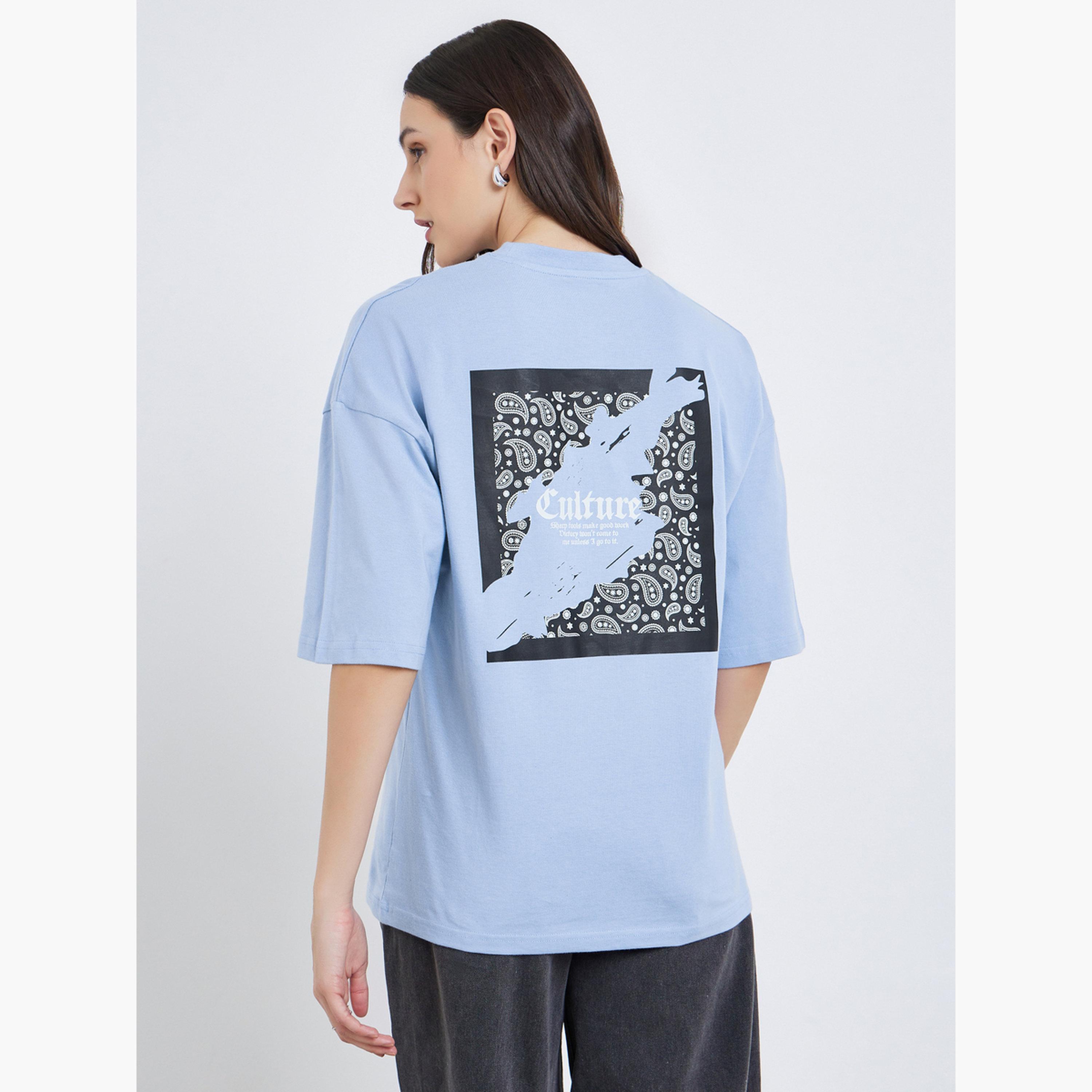 Styli Women Blue Graphic Print Oversized T-Shirt-women-clothing-tshirts-image-5