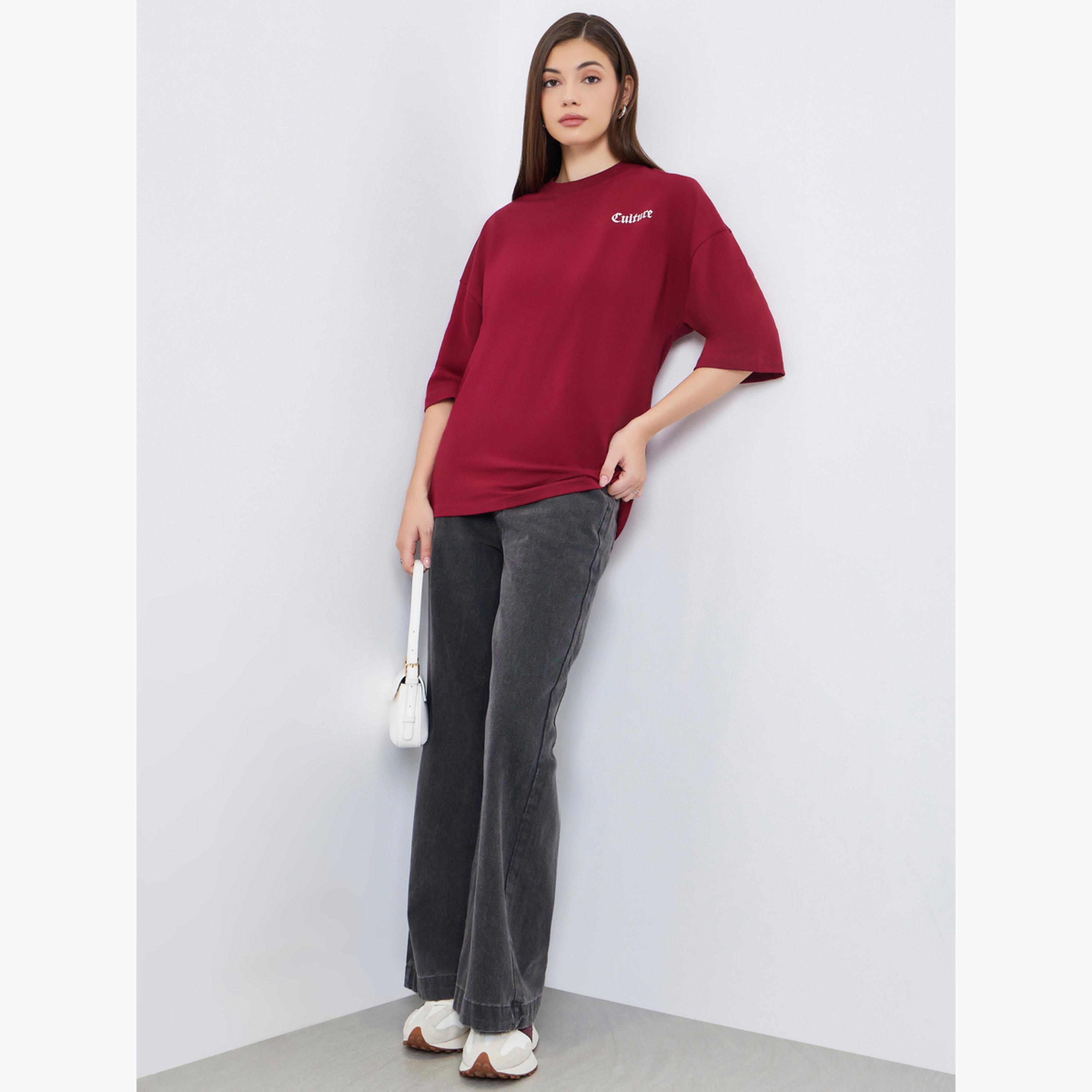 Styli Women Burgundy Graphic Print Oversized T-Shirt-women-clothing-tshirts-image-2
