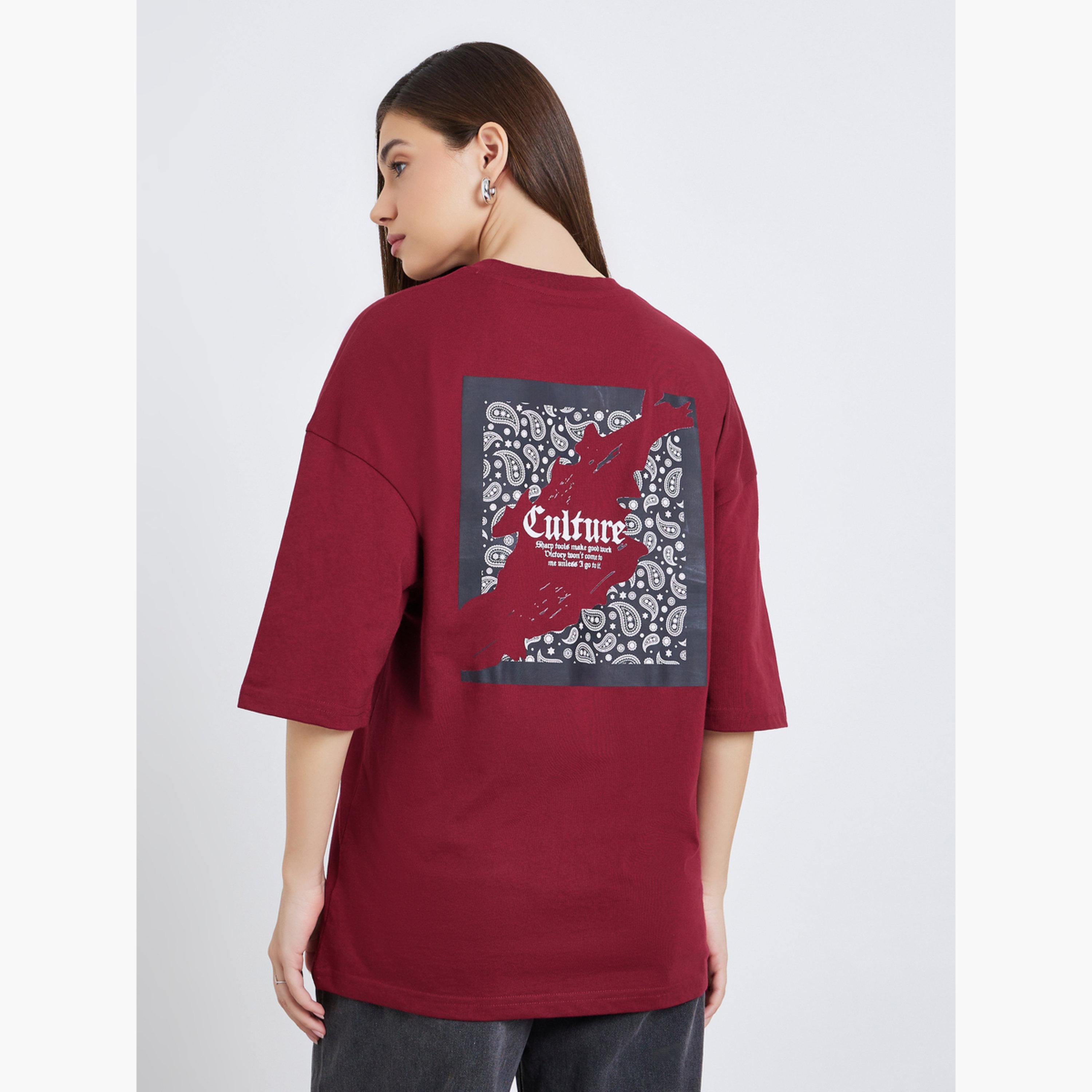 Styli Women Burgundy Graphic Print Oversized T-Shirt-women-clothing-tshirts-image-5