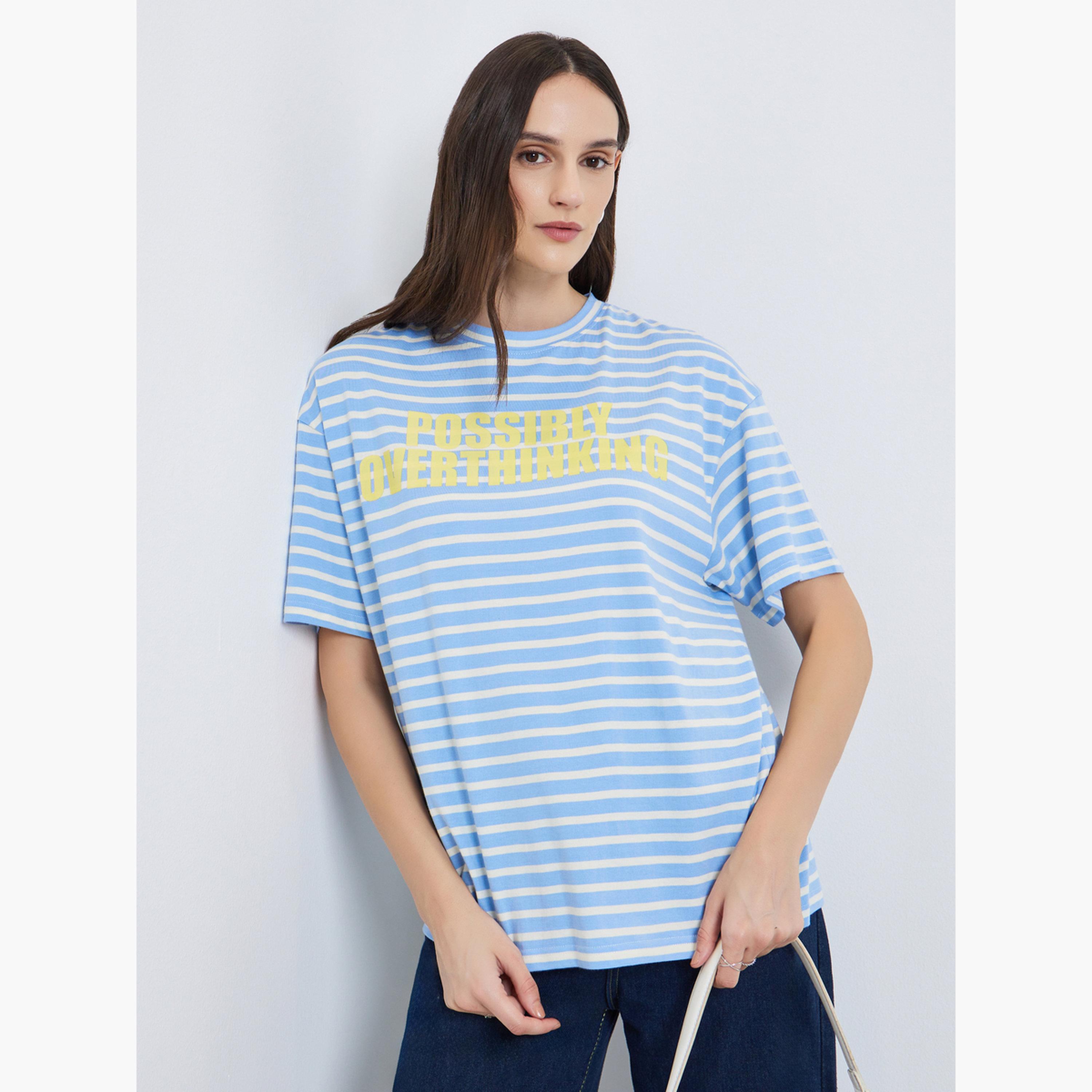 تيشيرت مخطط بقصة واسعة-women-clothing-tshirts-image-1