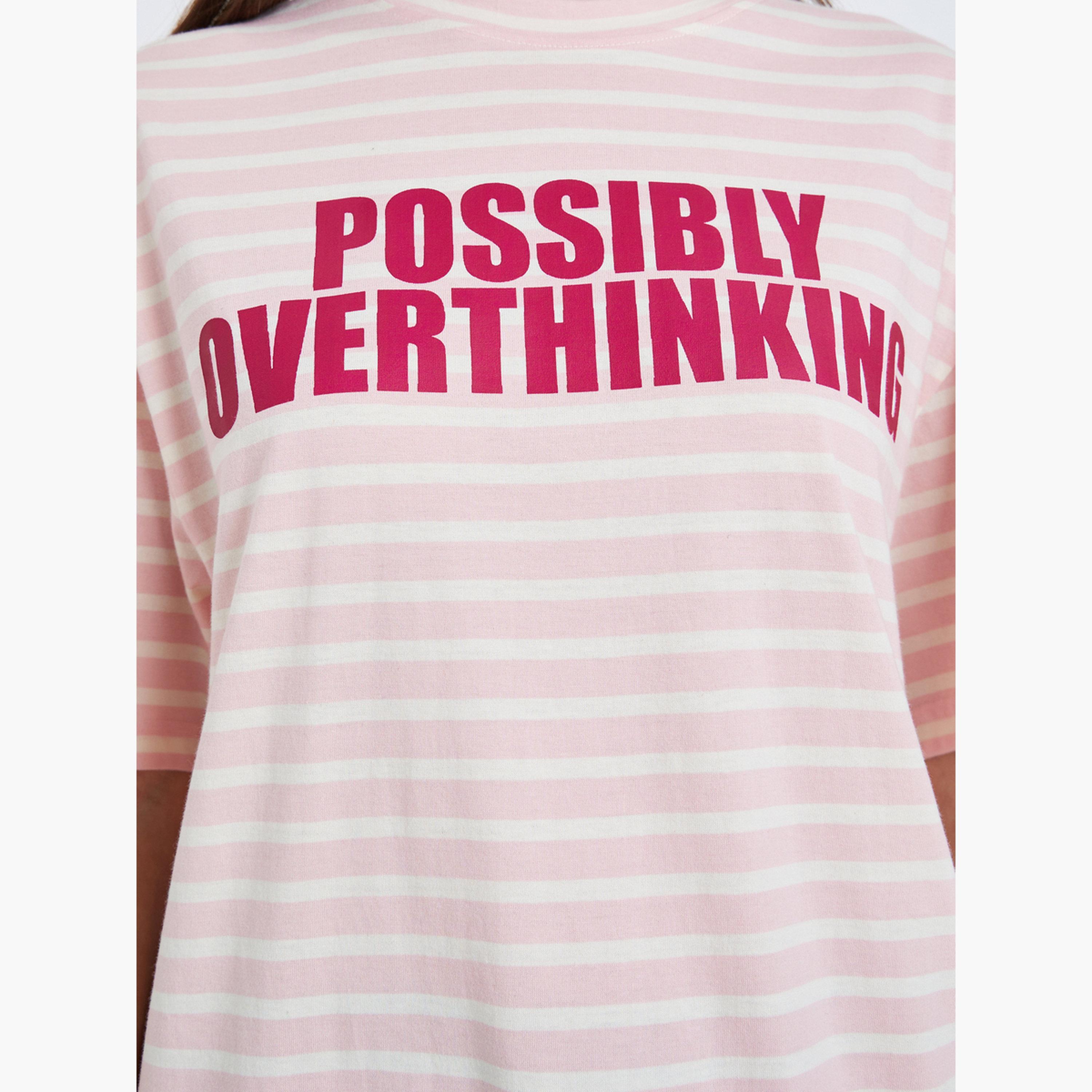 Styli Women Pink Striped Oversized T-Shirt-women-clothing-tshirts-image-4