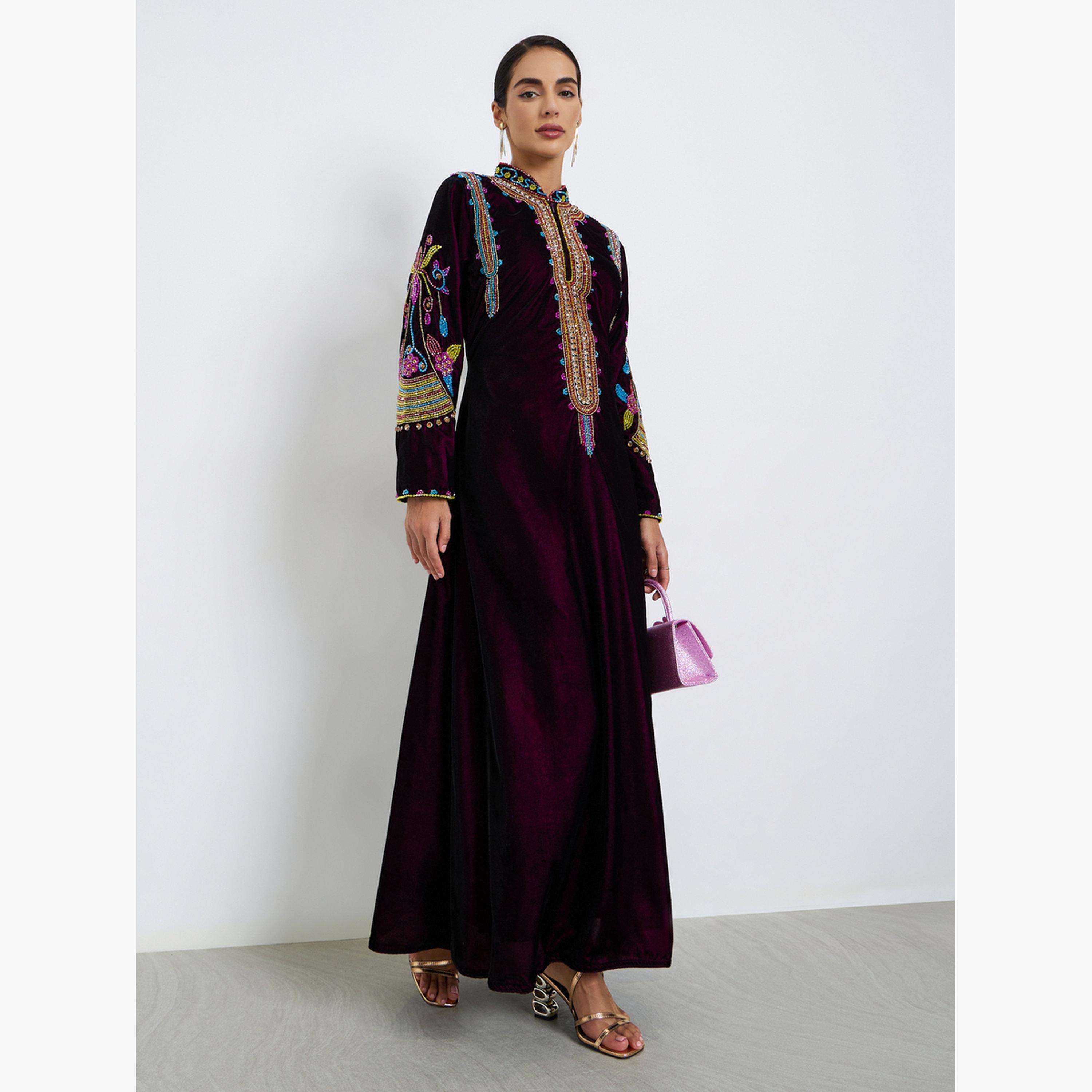 Maxim Creation Premium Velvet Jalabiya with Colorful Crystal Embroidery Stones-women-arabicclothing-jalabiyas-image-1