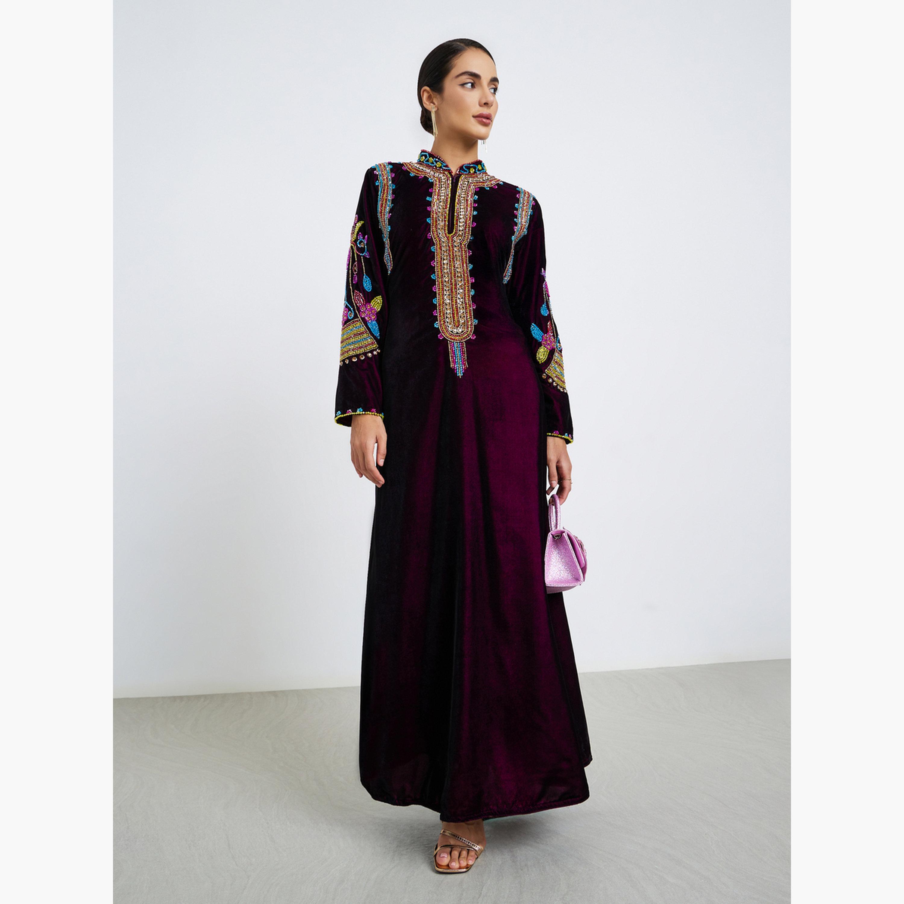 Maxim Creation Premium Velvet Jalabiya with Colorful Crystal Embroidery Stones-women-arabicclothing-jalabiyas-image-2