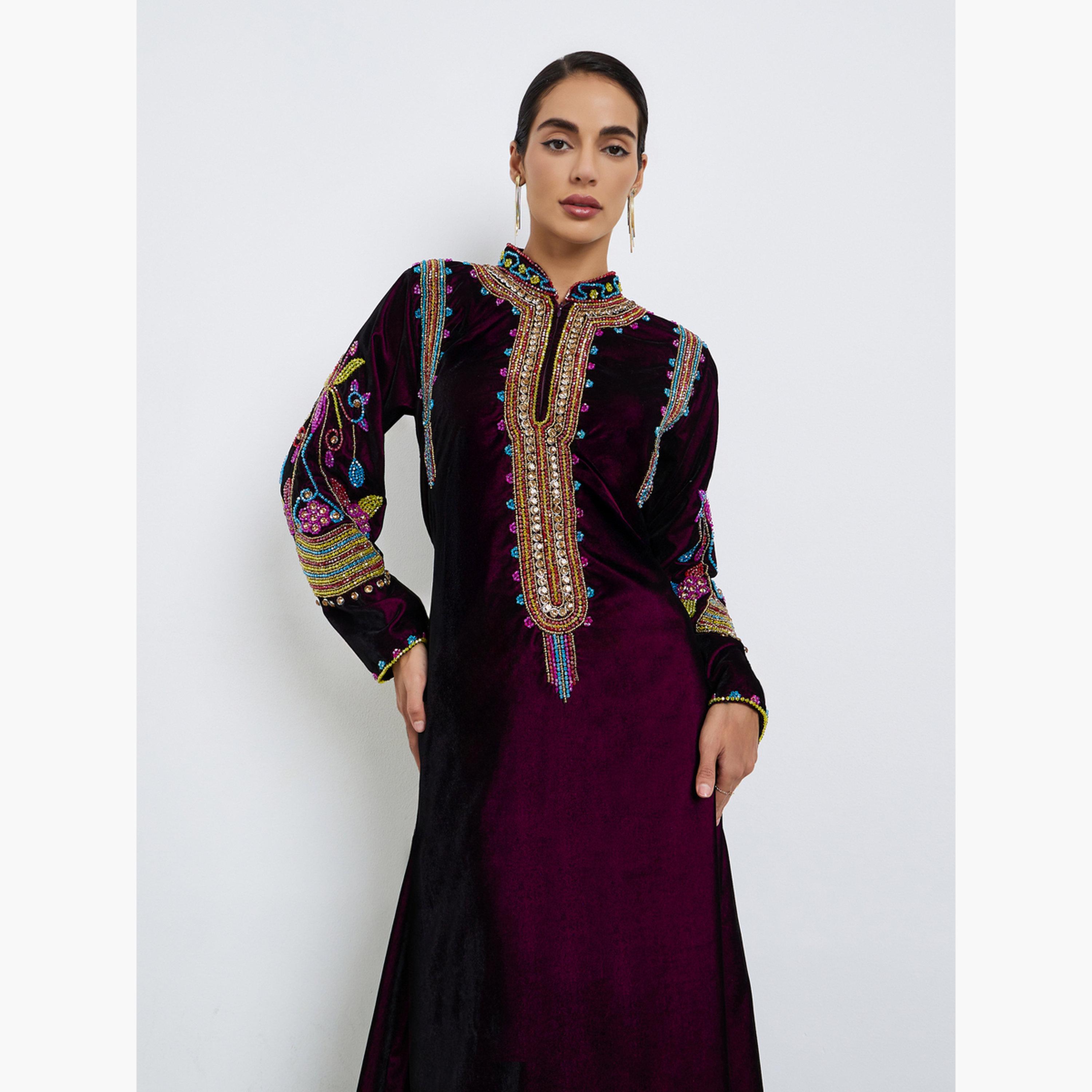 Maxim Creation Premium Velvet Jalabiya with Colorful Crystal Embroidery Stones-women-arabicclothing-jalabiyas-image-3