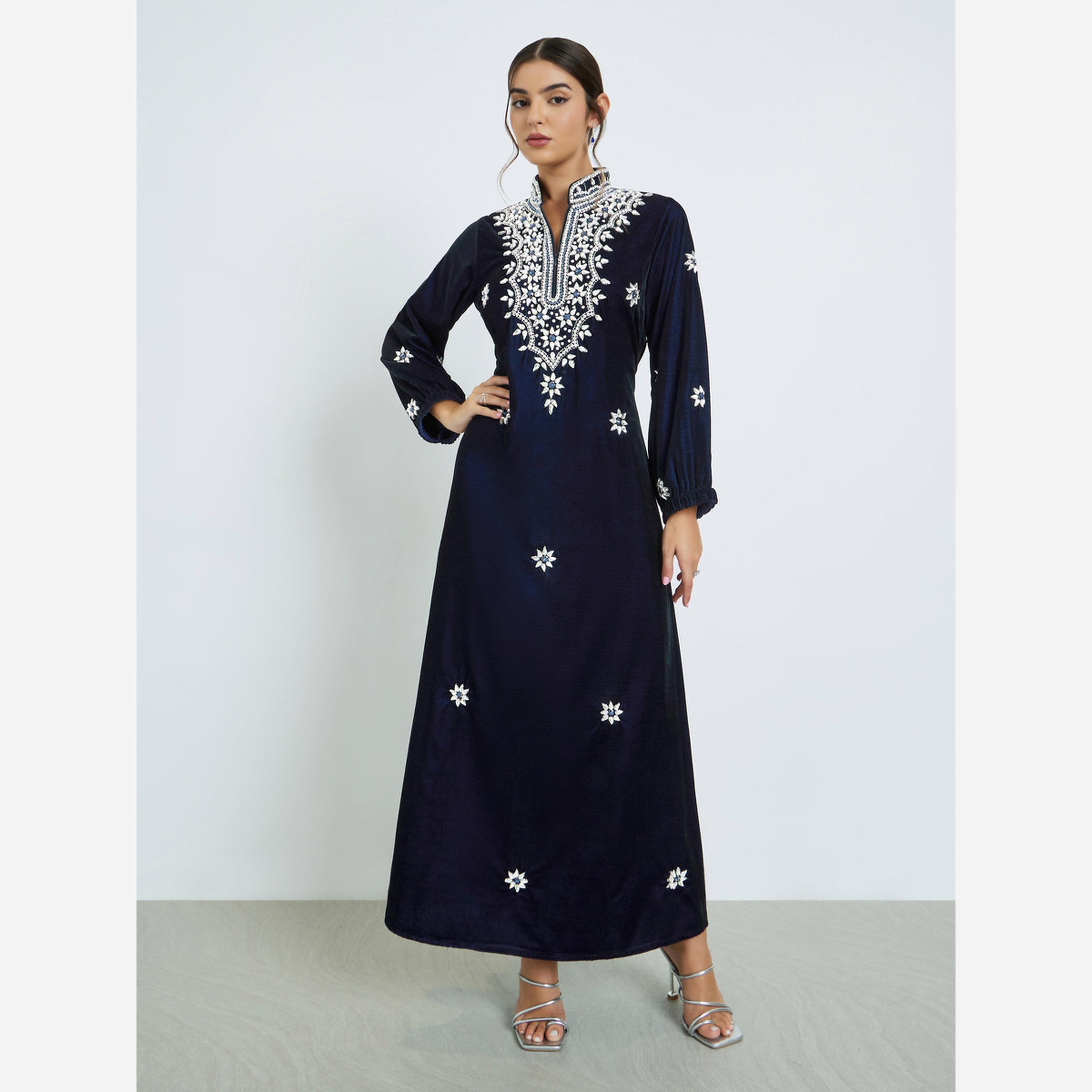 Maxim Creation Premium Velvet Jalabiya with Silver Embroidery Stones-women-arabicclothing-jalabiyas-image-1