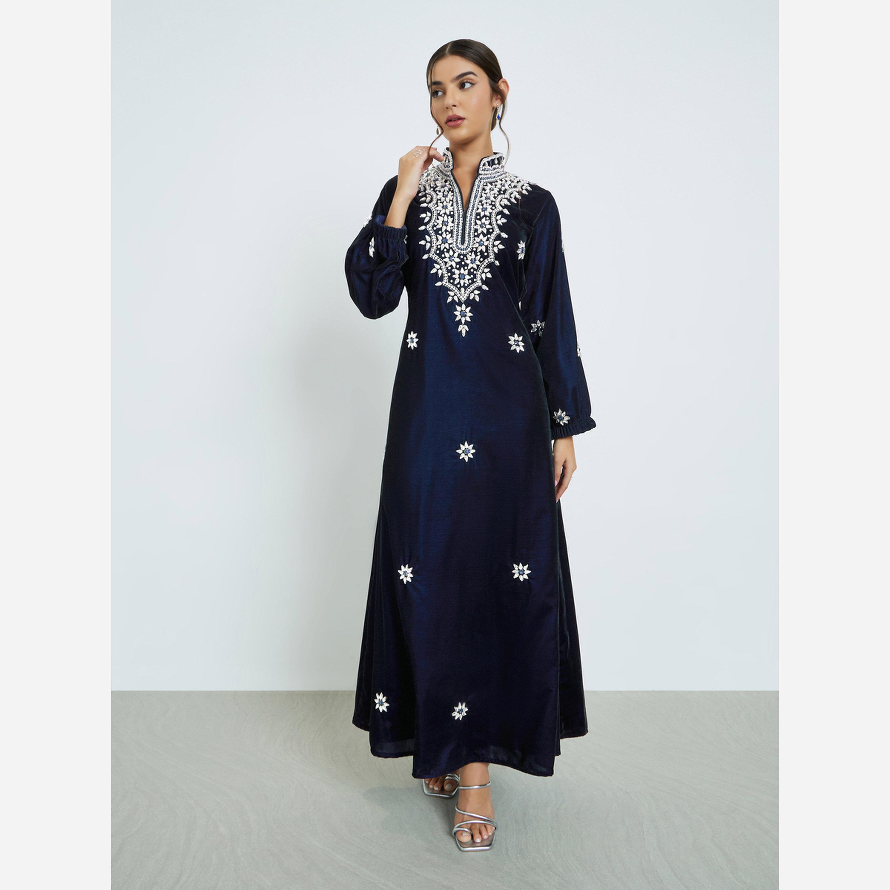 Maxim Creation Premium Velvet Jalabiya with Silver Embroidery Stones-women-arabicclothing-jalabiyas-image-2