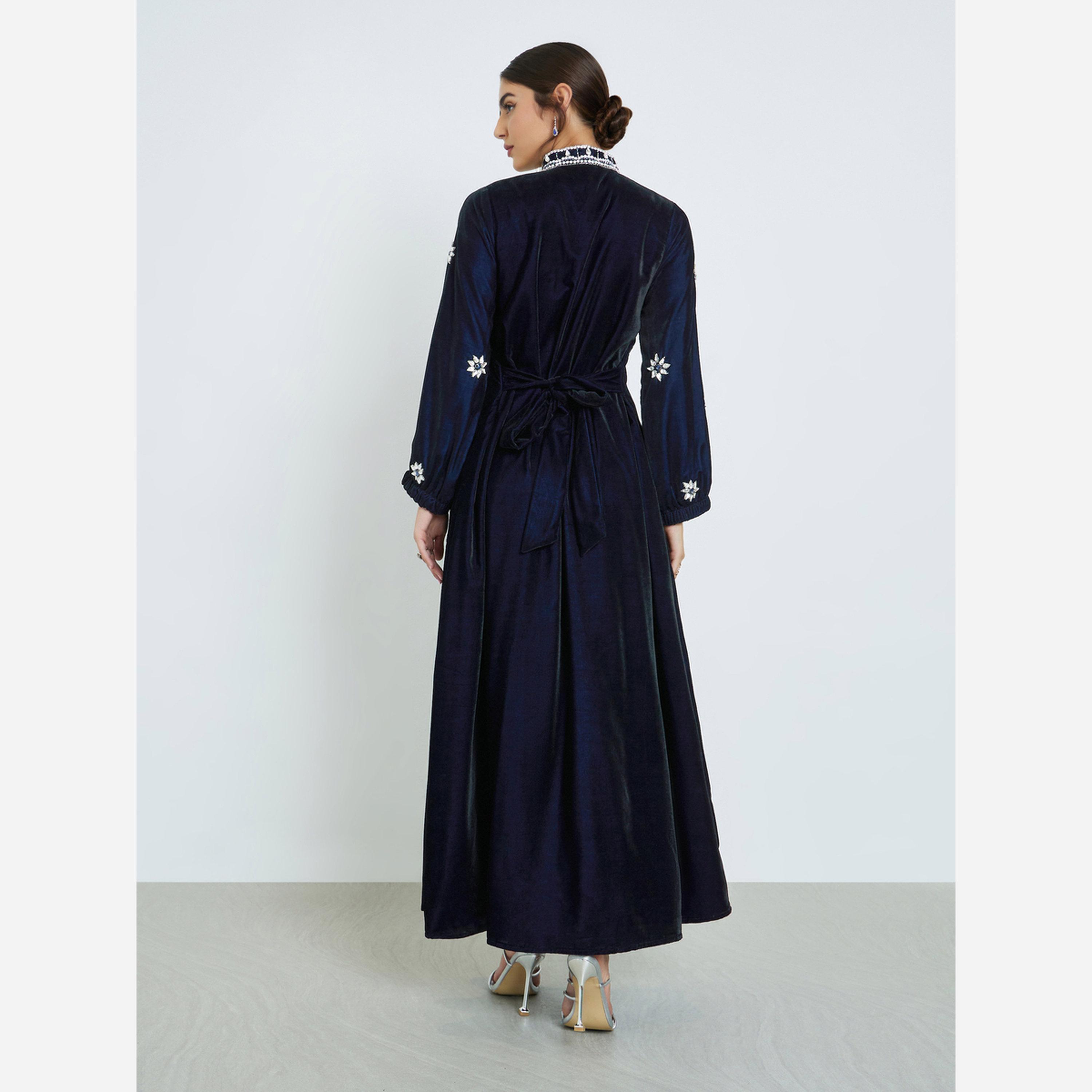 Maxim Creation Premium Velvet Jalabiya with Silver Embroidery Stones-women-arabicclothing-jalabiyas-image-3