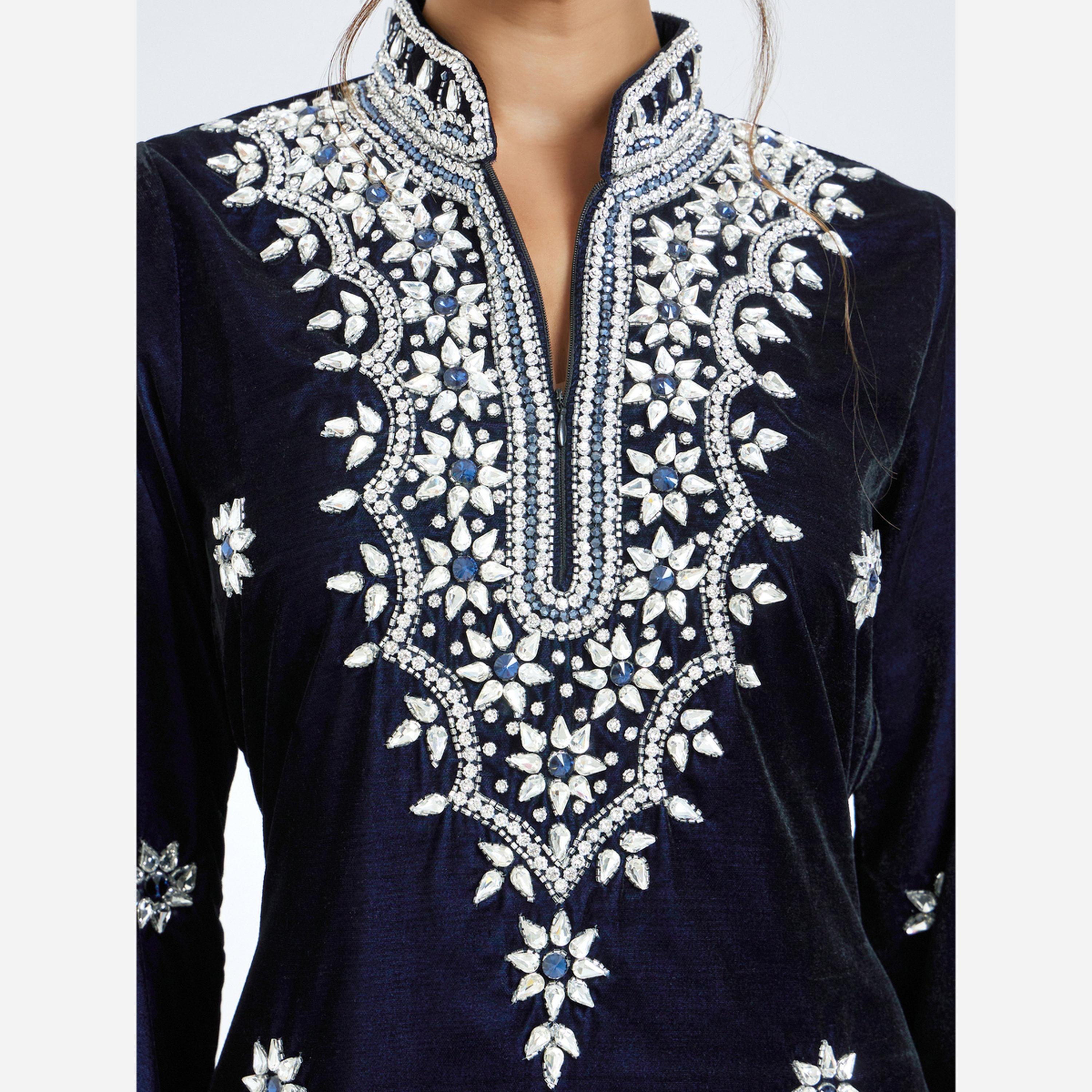 Maxim Creation Premium Velvet Jalabiya with Silver Embroidery Stones-women-arabicclothing-jalabiyas-image-5