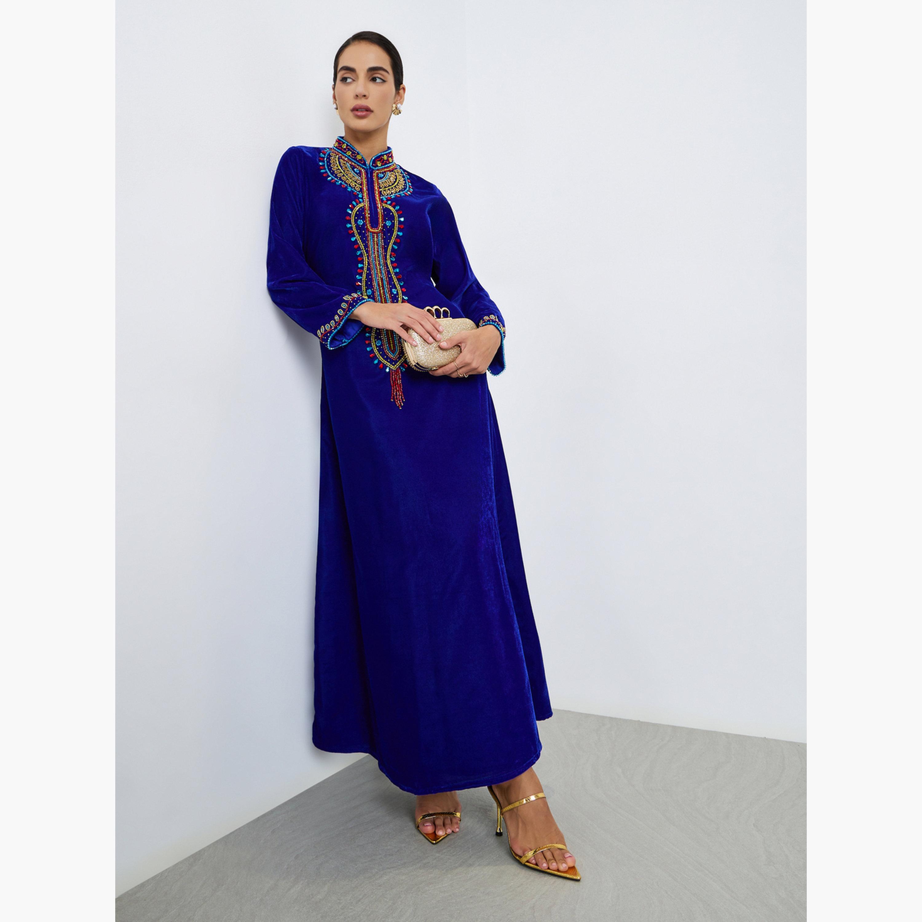 Maxim Creation Premium Velvet Jalabiya with Colorful Crystal Embroidery Stones-women-arabicclothing-jalabiyas-image-1