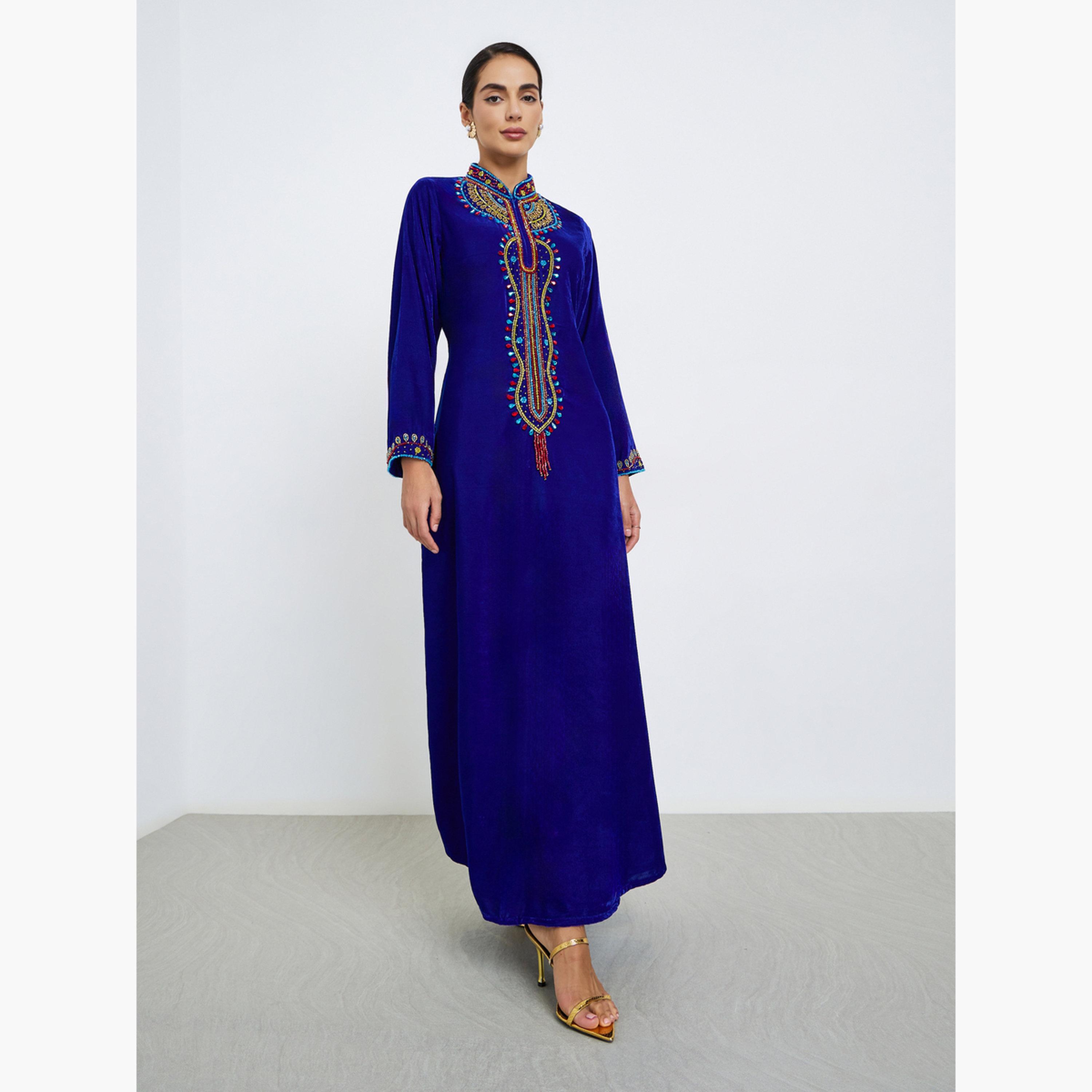 Maxim Creation Premium Velvet Jalabiya with Colorful Crystal Embroidery Stones-women-arabicclothing-jalabiyas-image-3