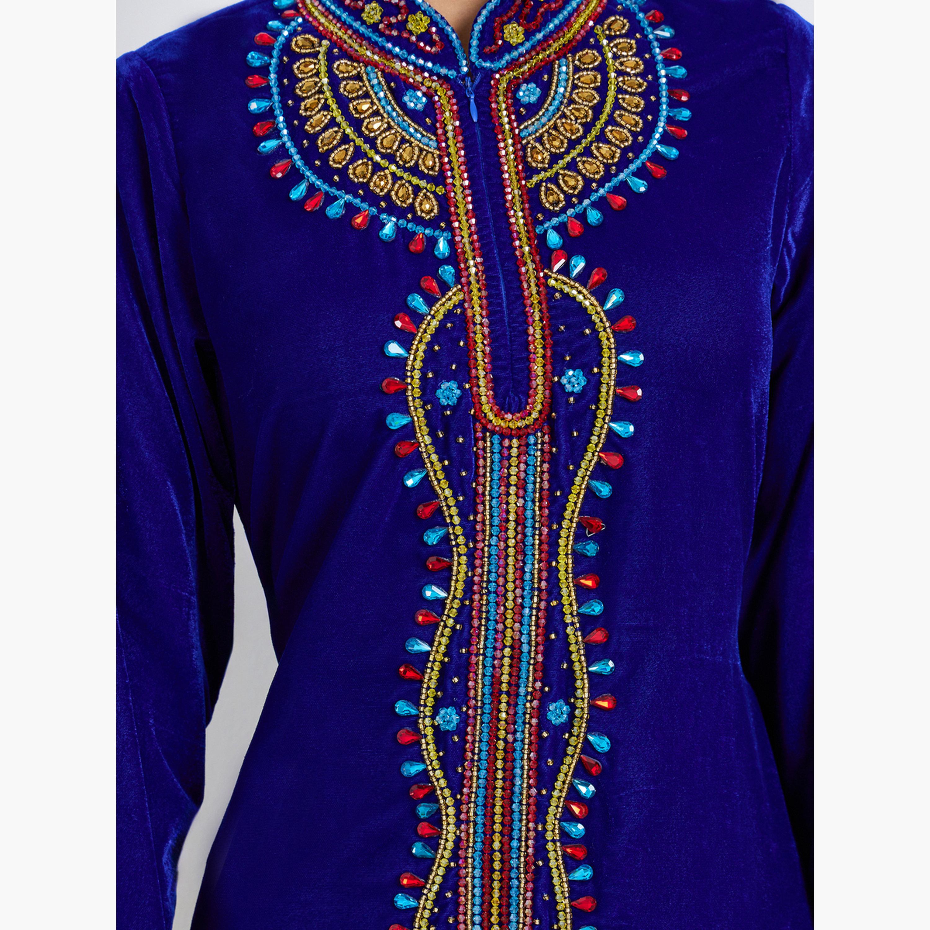 ماكسيم كرييشن - جلابية مخملية فاخرة مطرزة بأحجار كريستال ملونة-women-arabicclothing-jalabiyas-image-4