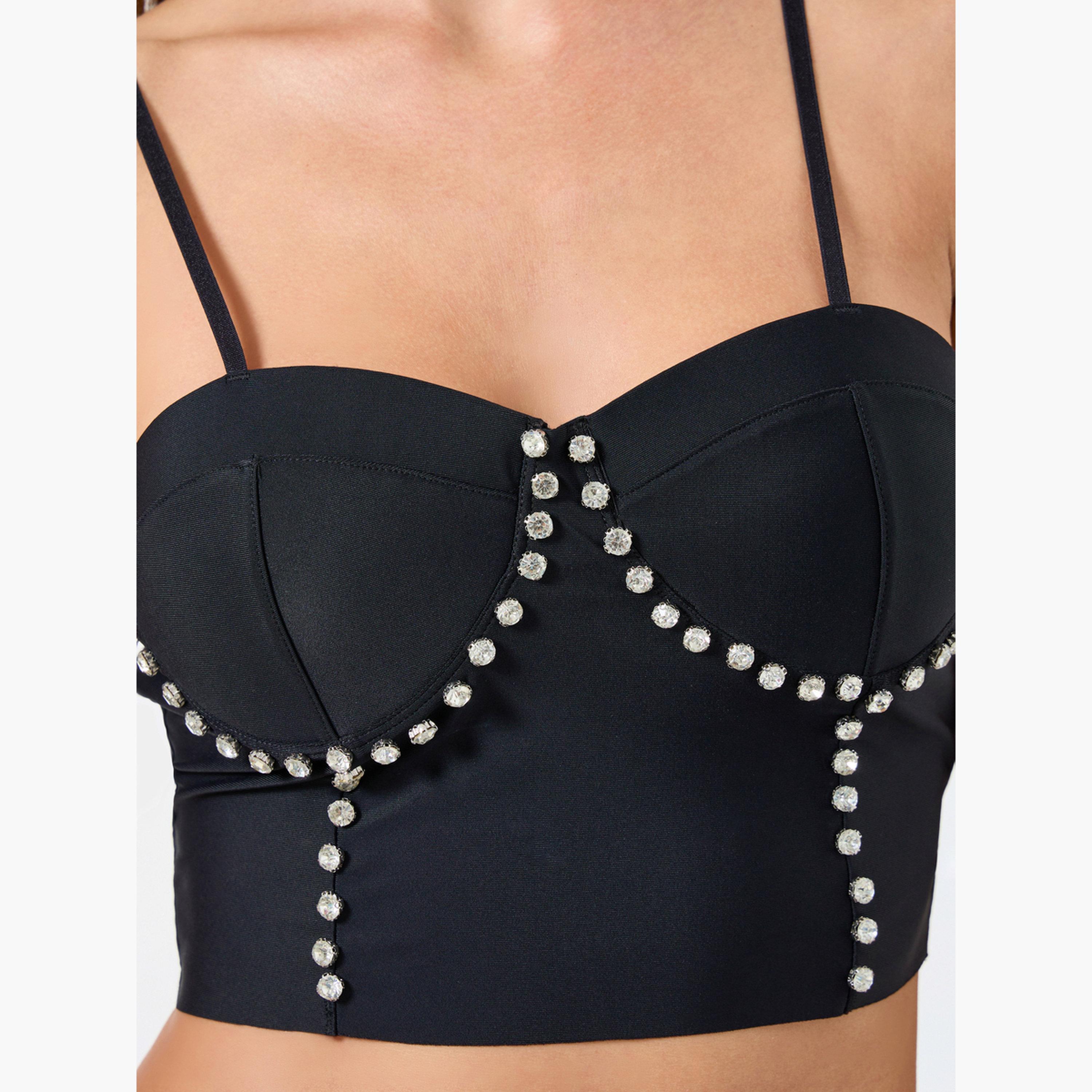 Take Two Solid Decor Rhinestone Detail Wired Bra-women-clothing-lingerie-bras-image-3