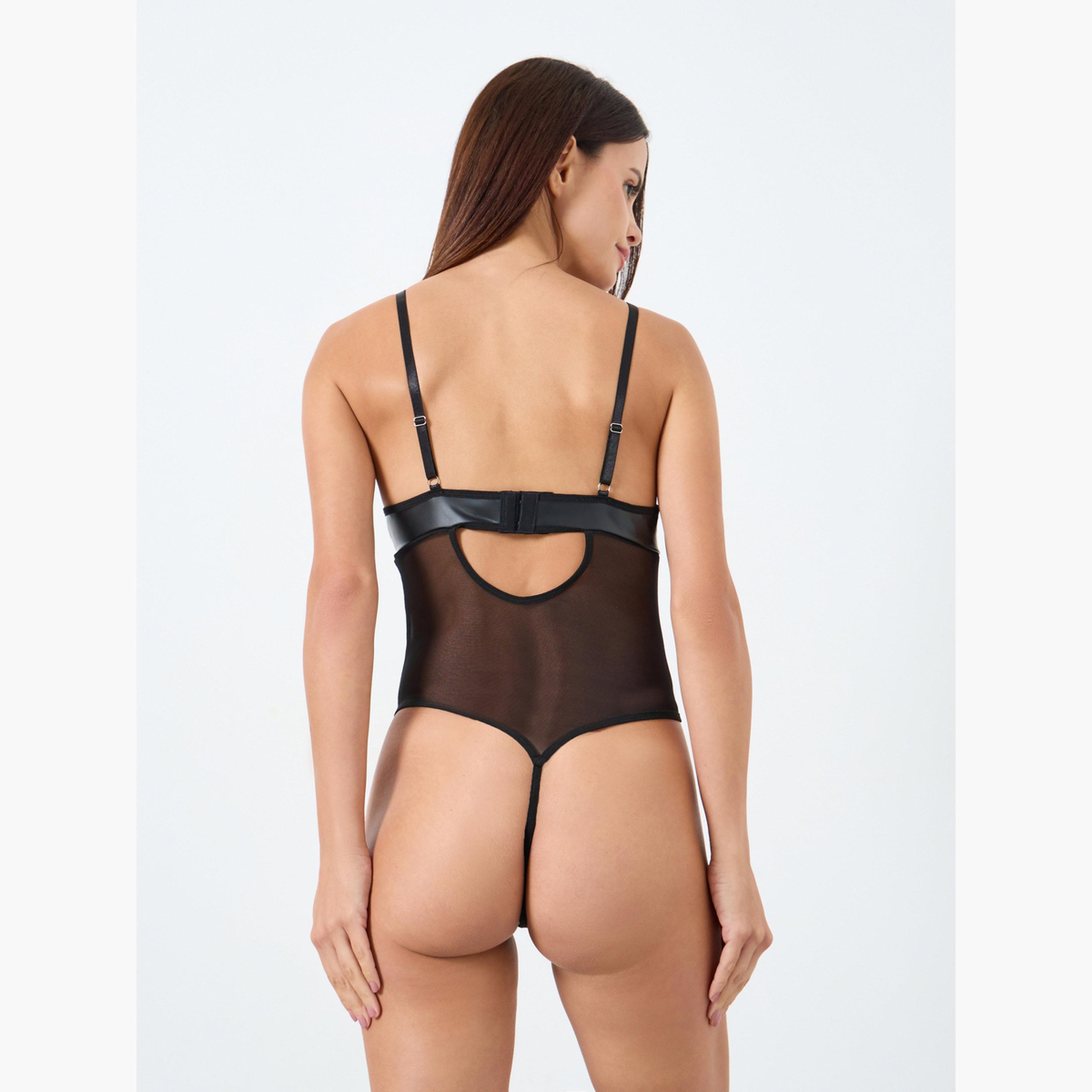 Take Two Sleek Black Faux Leather Mesh Bodysuit-women-clothing-lingerie-babydollsandbodysuits-image-3