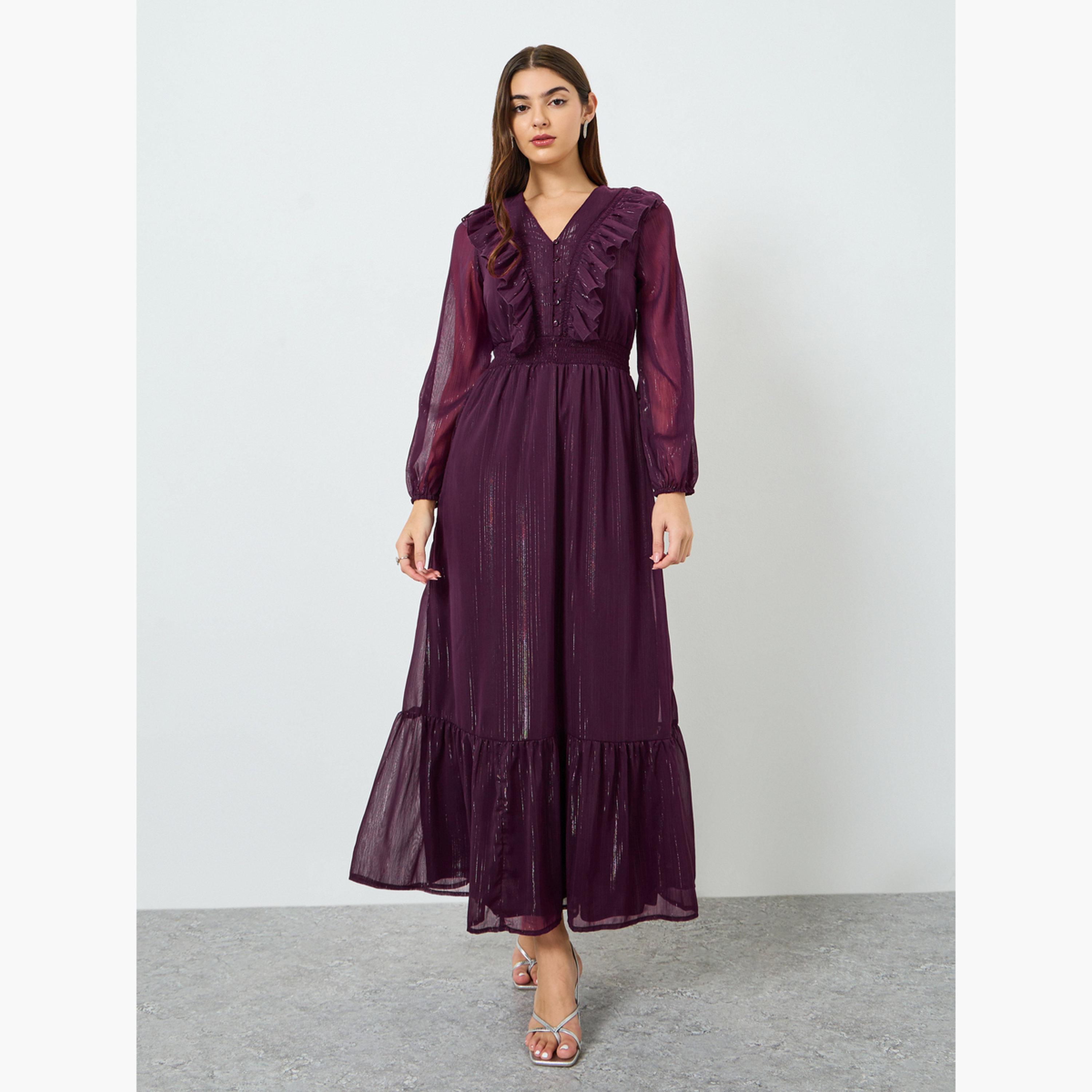 فستات طويل بتفاصيل كشكش-women-clothing-dresses-image-1