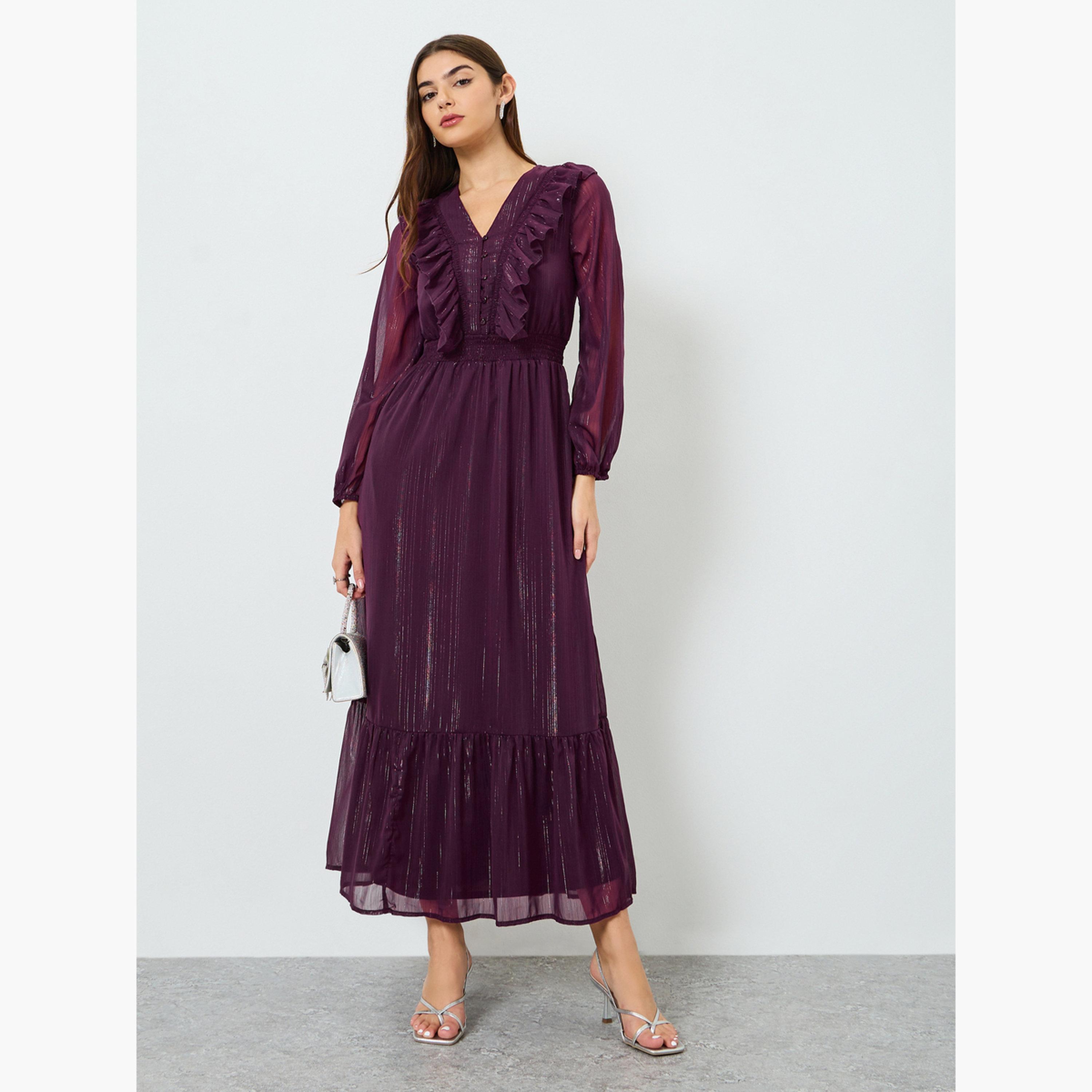 Styli Women Purple Ruffled Maxi Dress-women-clothing-dresses-image-2