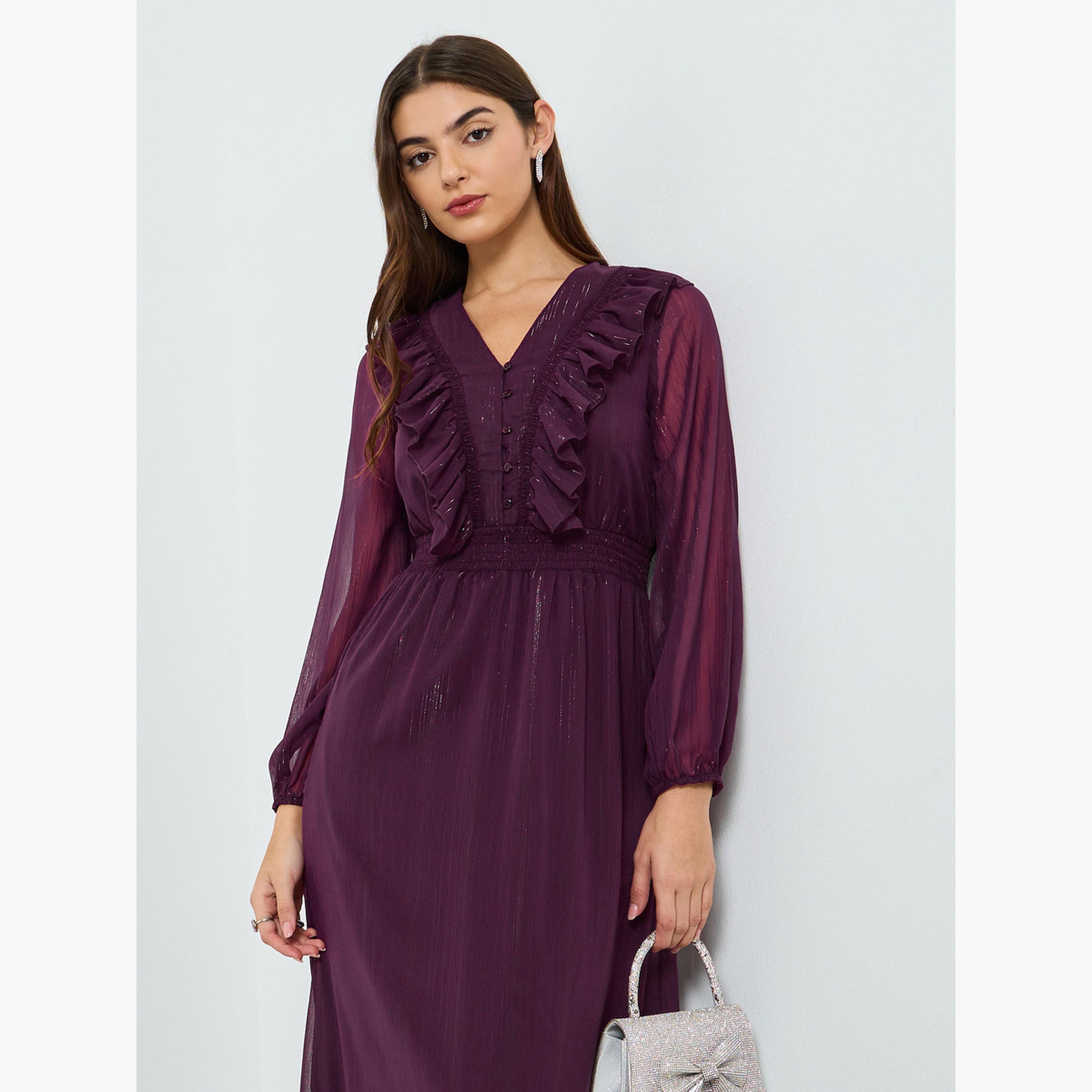 Styli Women Purple Ruffled Maxi Dress-women-clothing-dresses-image-4