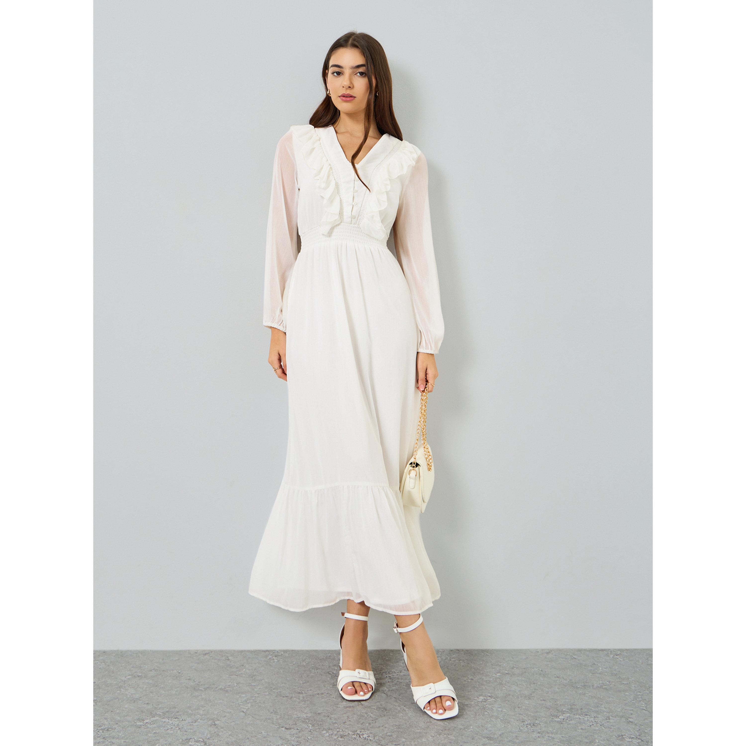 Styli Women Off White Ruffled Maxi Dress-women-clothing-dresses-image-1