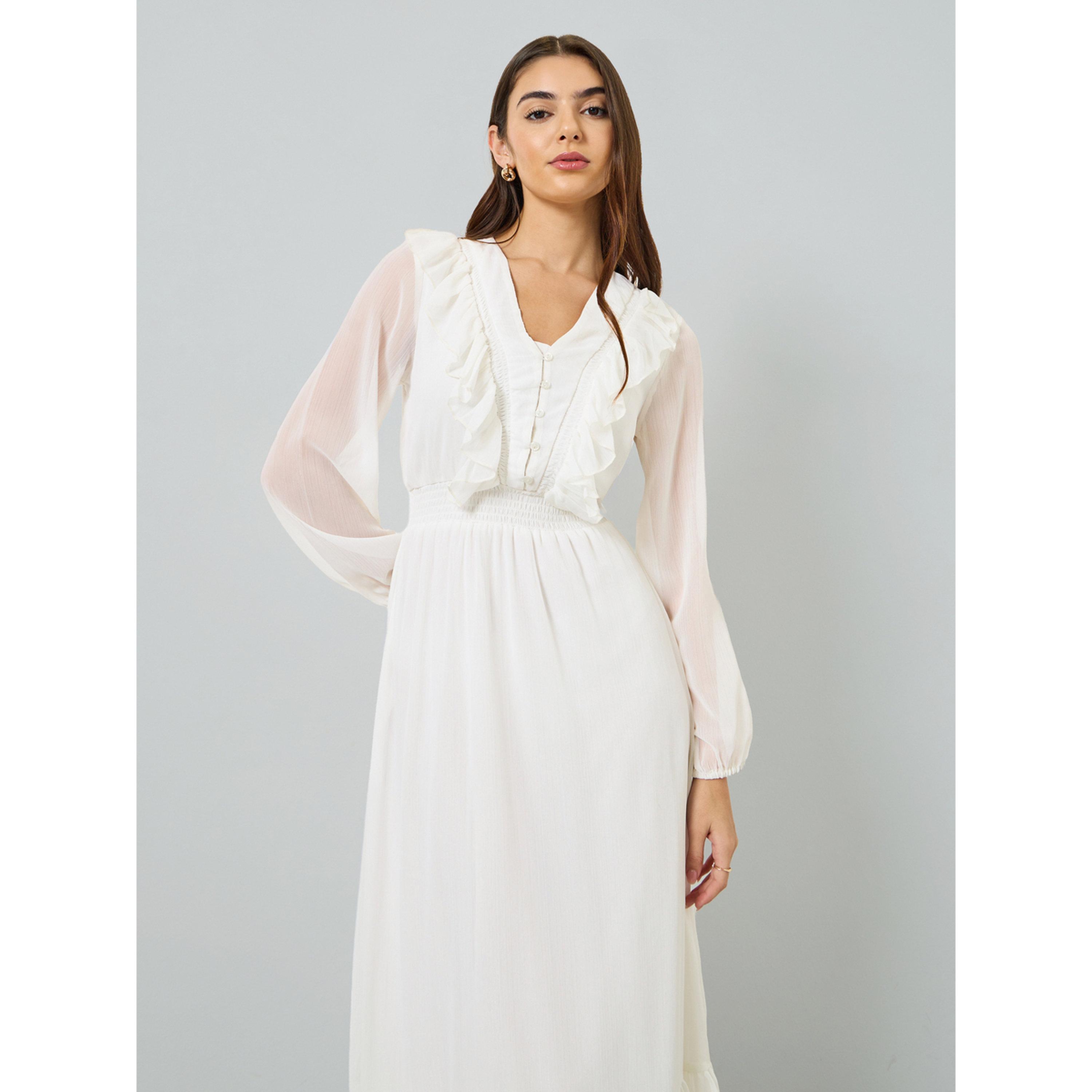 Styli Women Off White Ruffled Maxi Dress-women-clothing-dresses-image-2