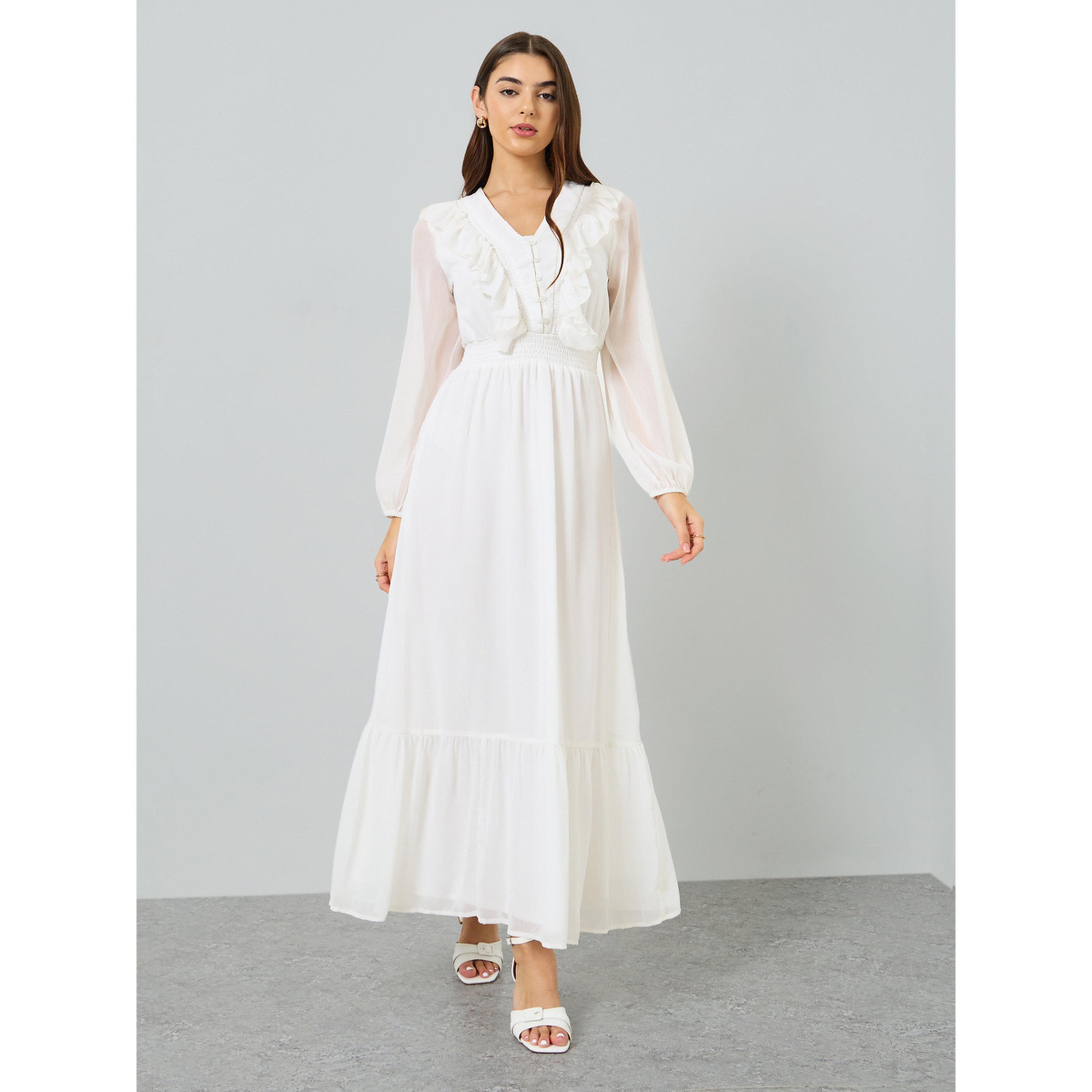 Styli Women Off White Ruffled Maxi Dress-women-clothing-dresses-image-3