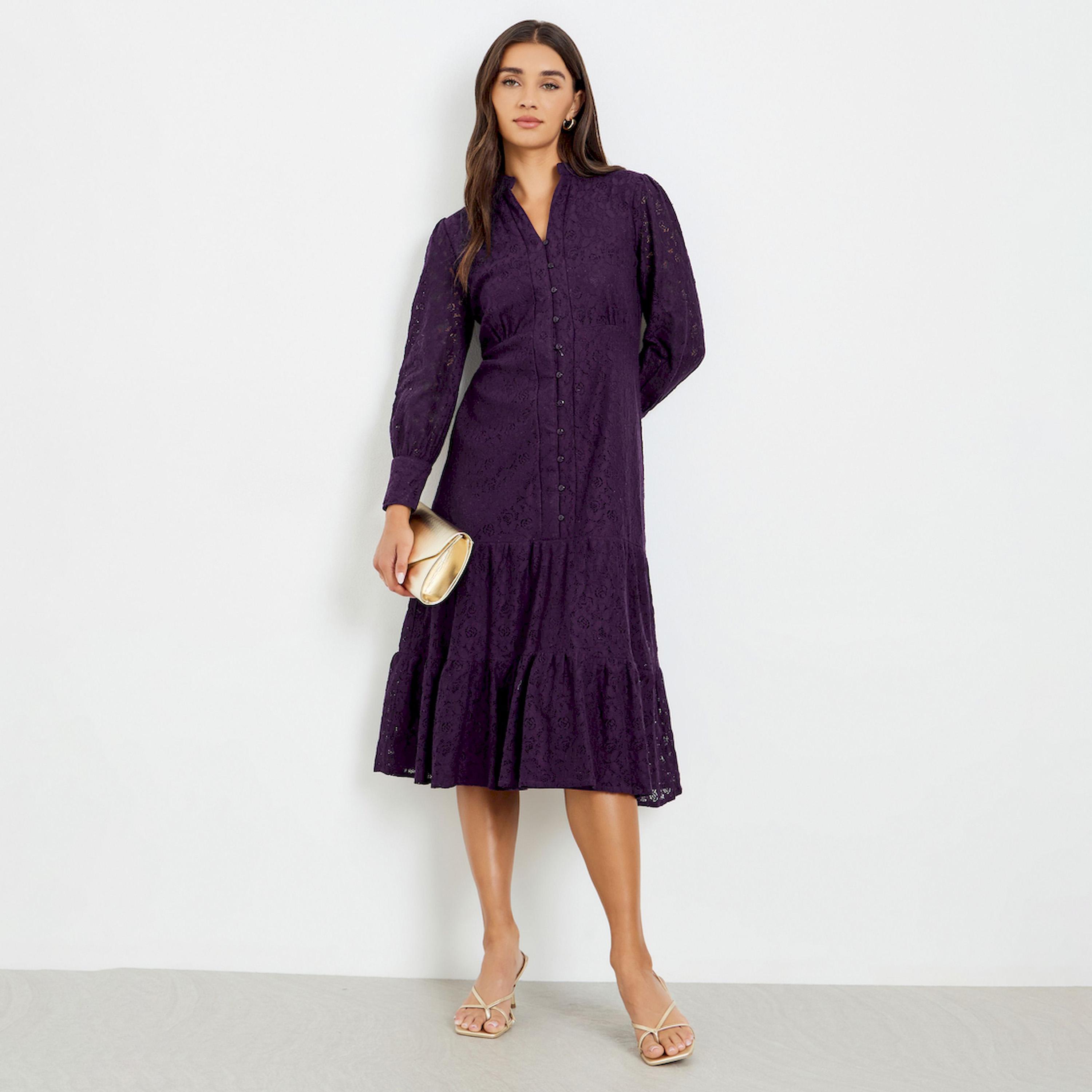 فستان ميدي دانتيل نمط قميص أرجواني-women-clothing-dresses-image-1