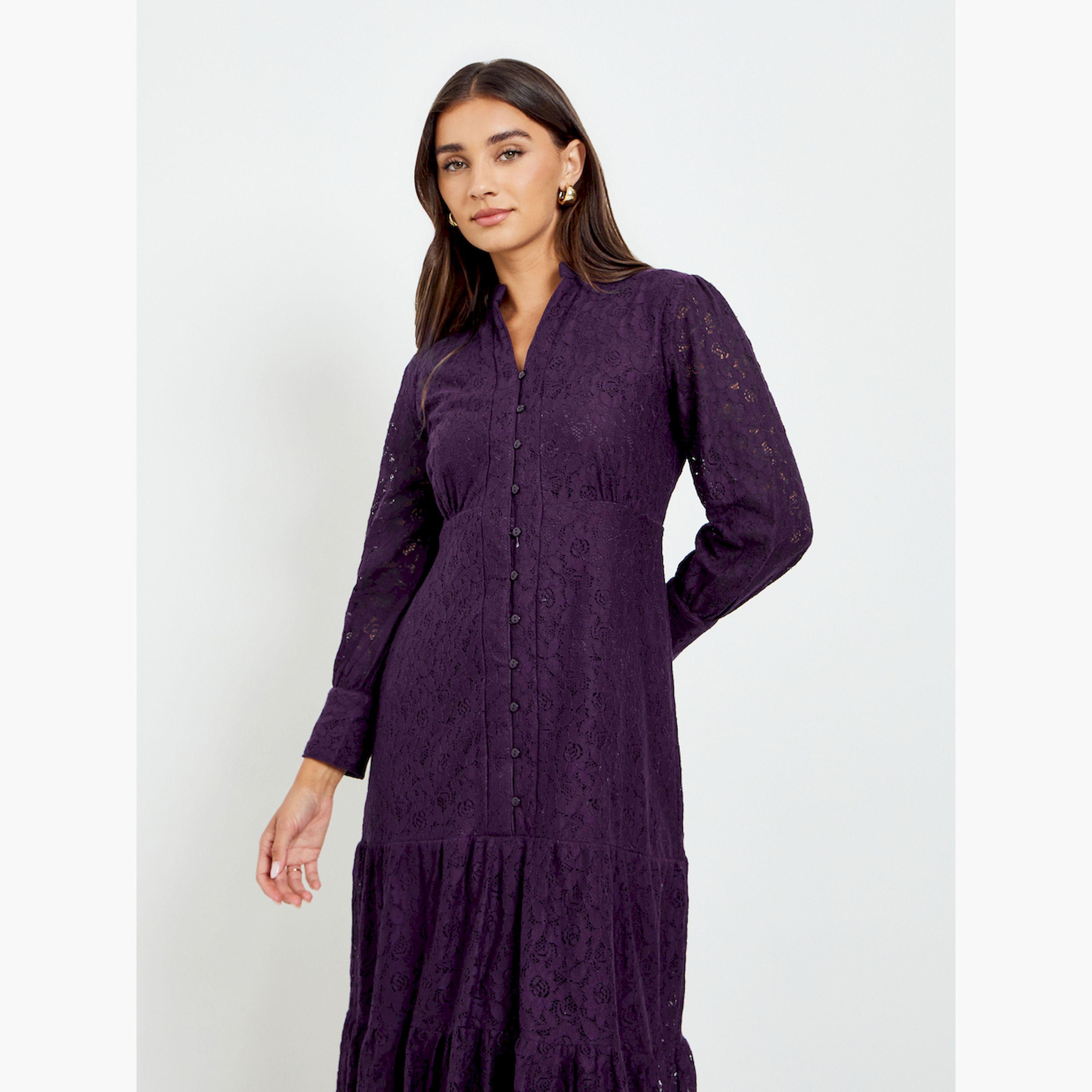 فستان ميدي دانتيل نمط قميص أرجواني-women-clothing-dresses-image-2