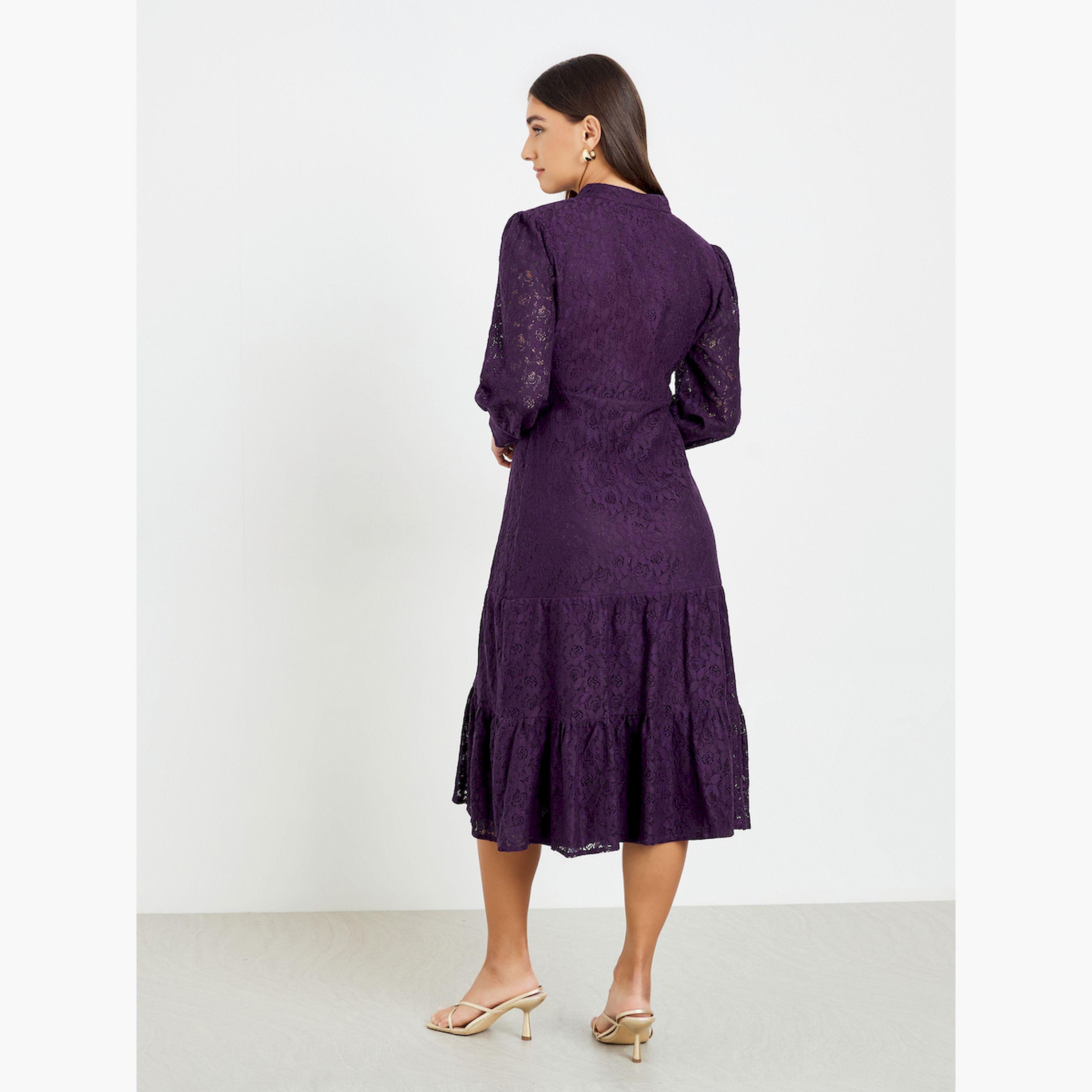 فستان ميدي دانتيل نمط قميص أرجواني-women-clothing-dresses-image-4
