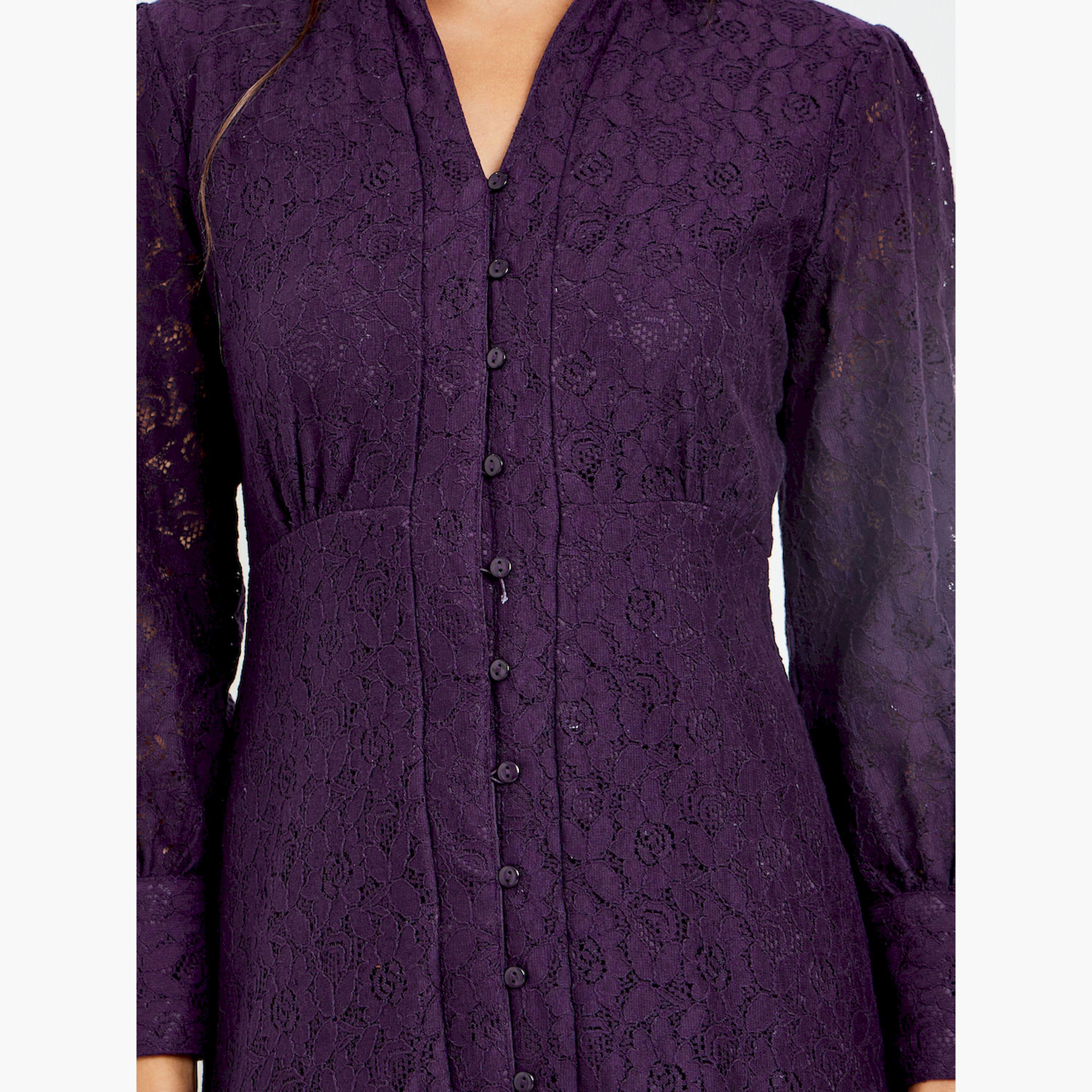Styli Women Purple Lace Long Sleeves Shirt Midi Dress-women-clothing-dresses-image-5
