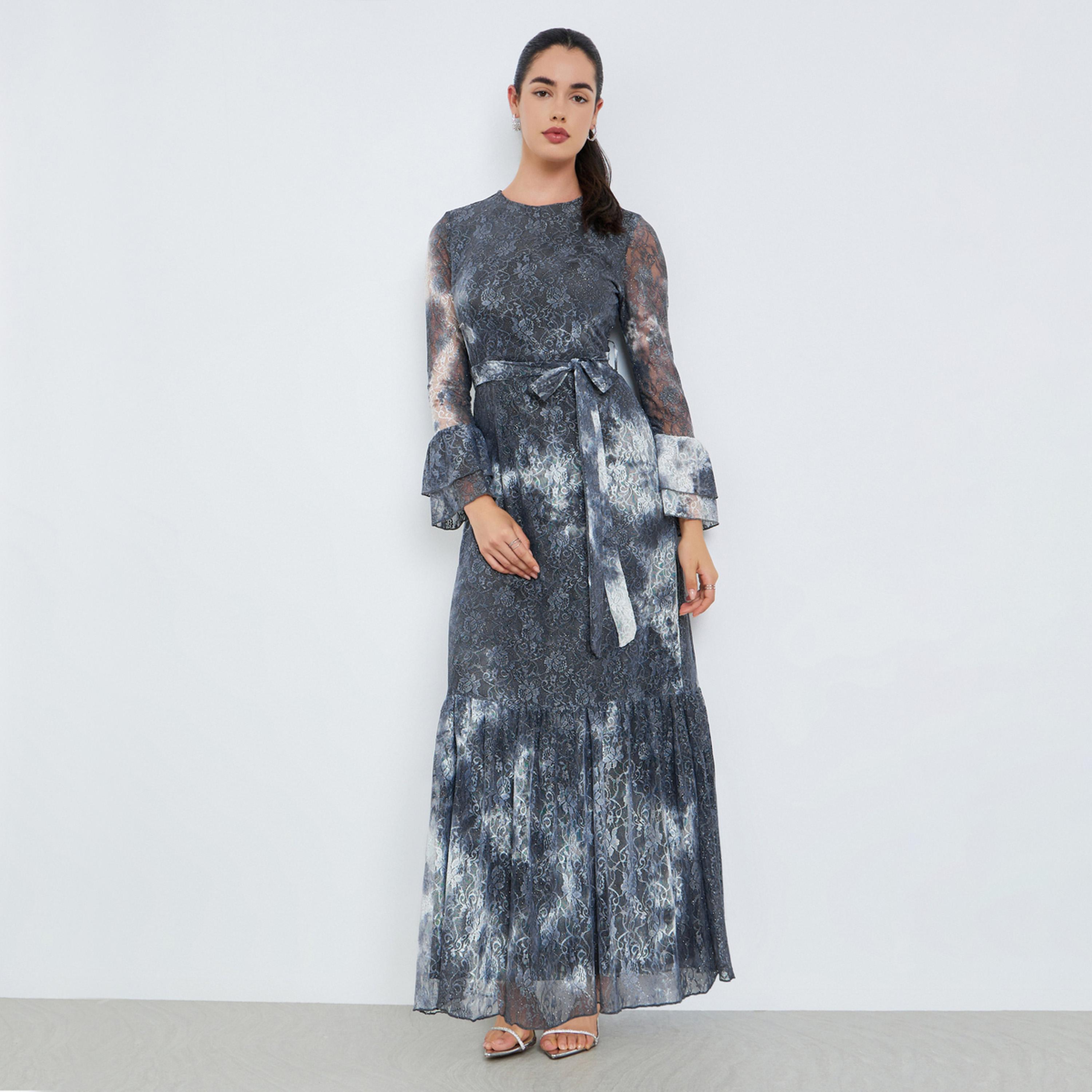 فستان طويل بتفاصيل دانتيل وحافة كشكش-women-clothing-dresses-image-1