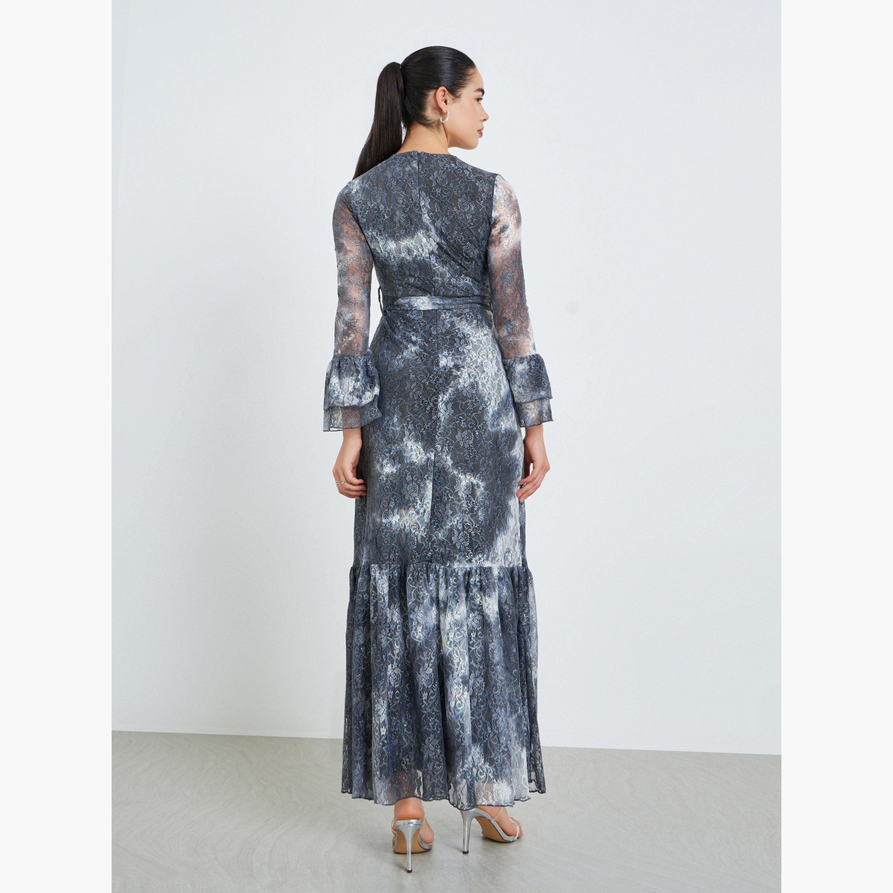 Styli Women Black Lace Ruffled Hem Maxi Dress-women-clothing-dresses-image-3