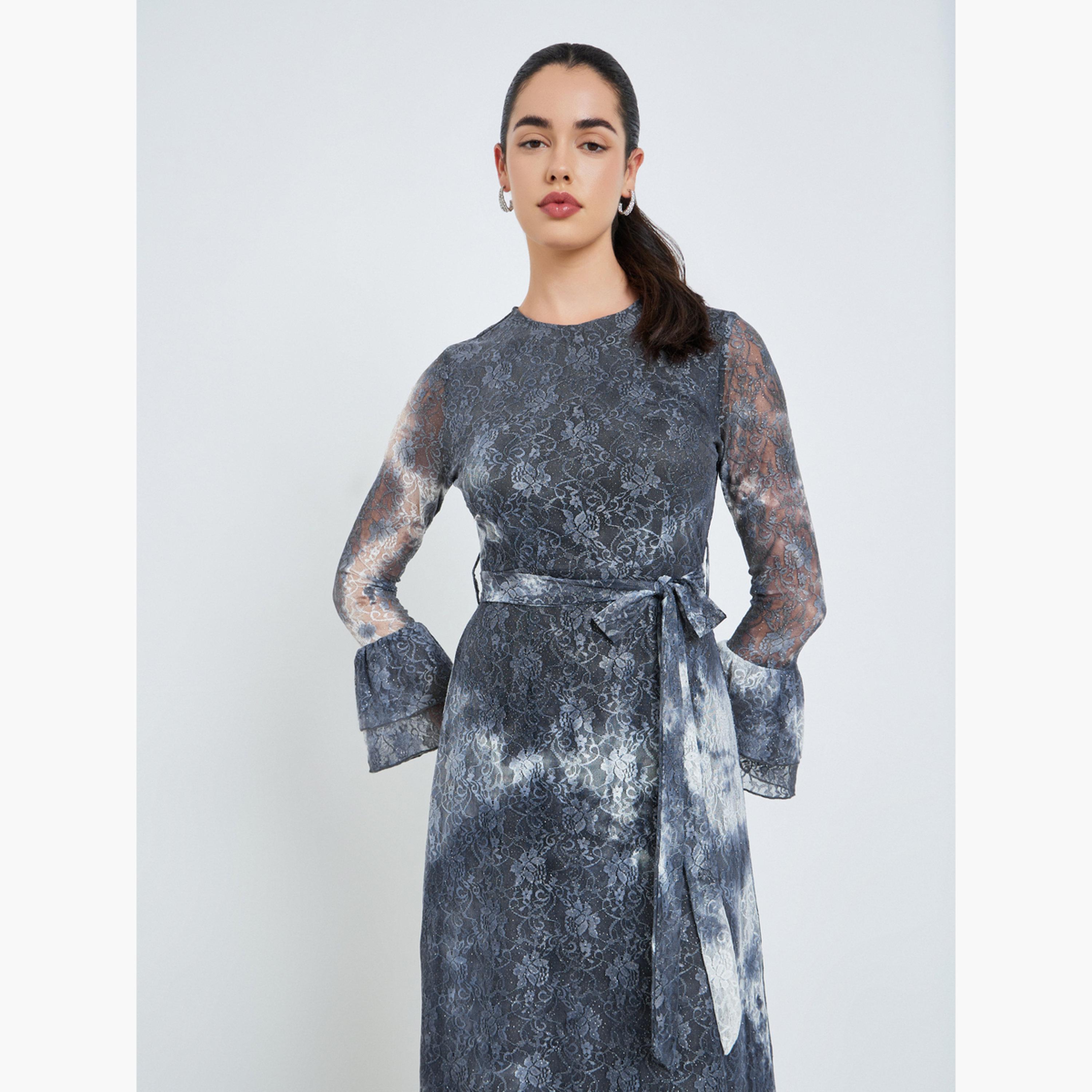 فستان طويل بتفاصيل دانتيل وحافة كشكش-women-clothing-dresses-image-4