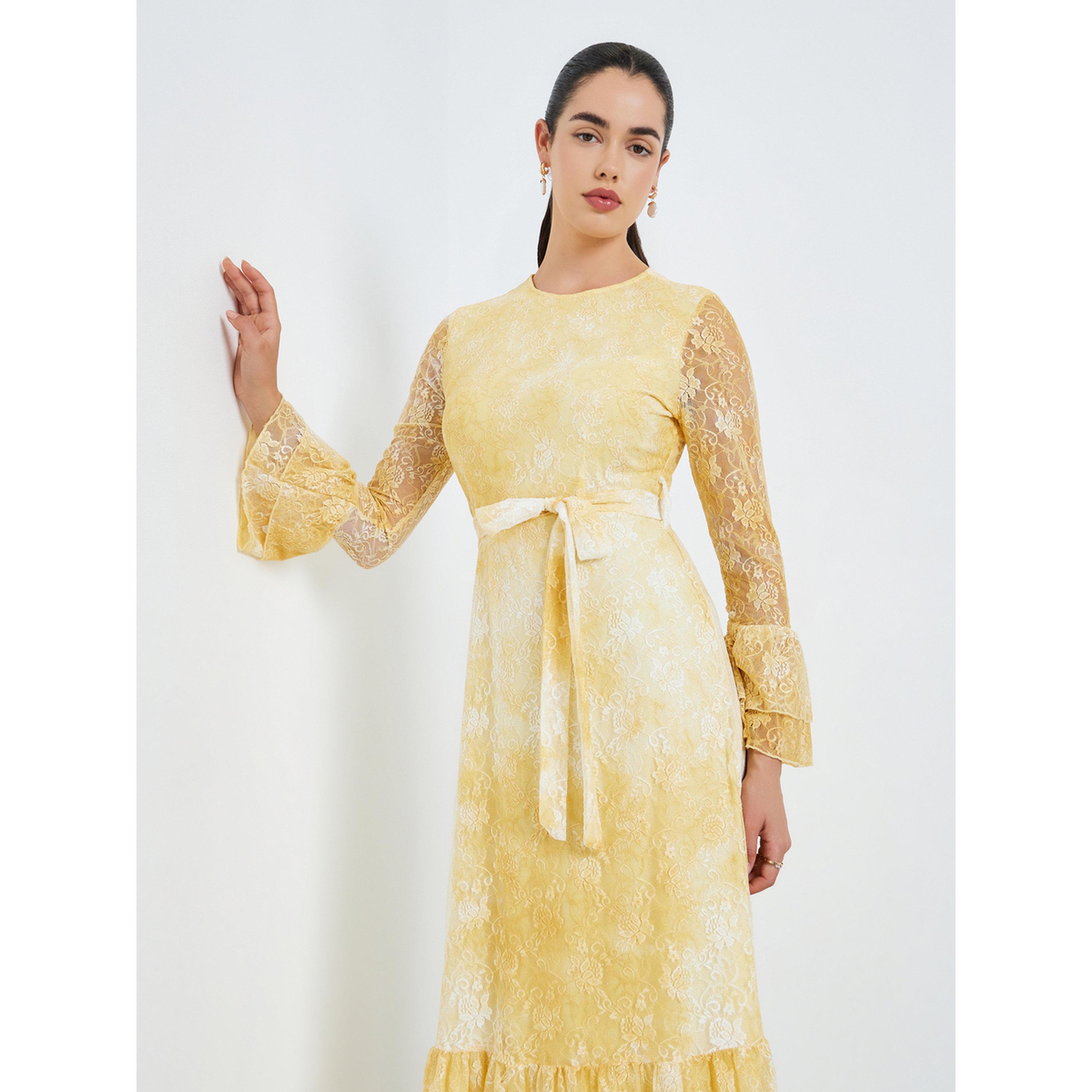 فستان طويل من الدانتيل بحافة مكشكشة للنساء-women-clothing-dresses-image-2