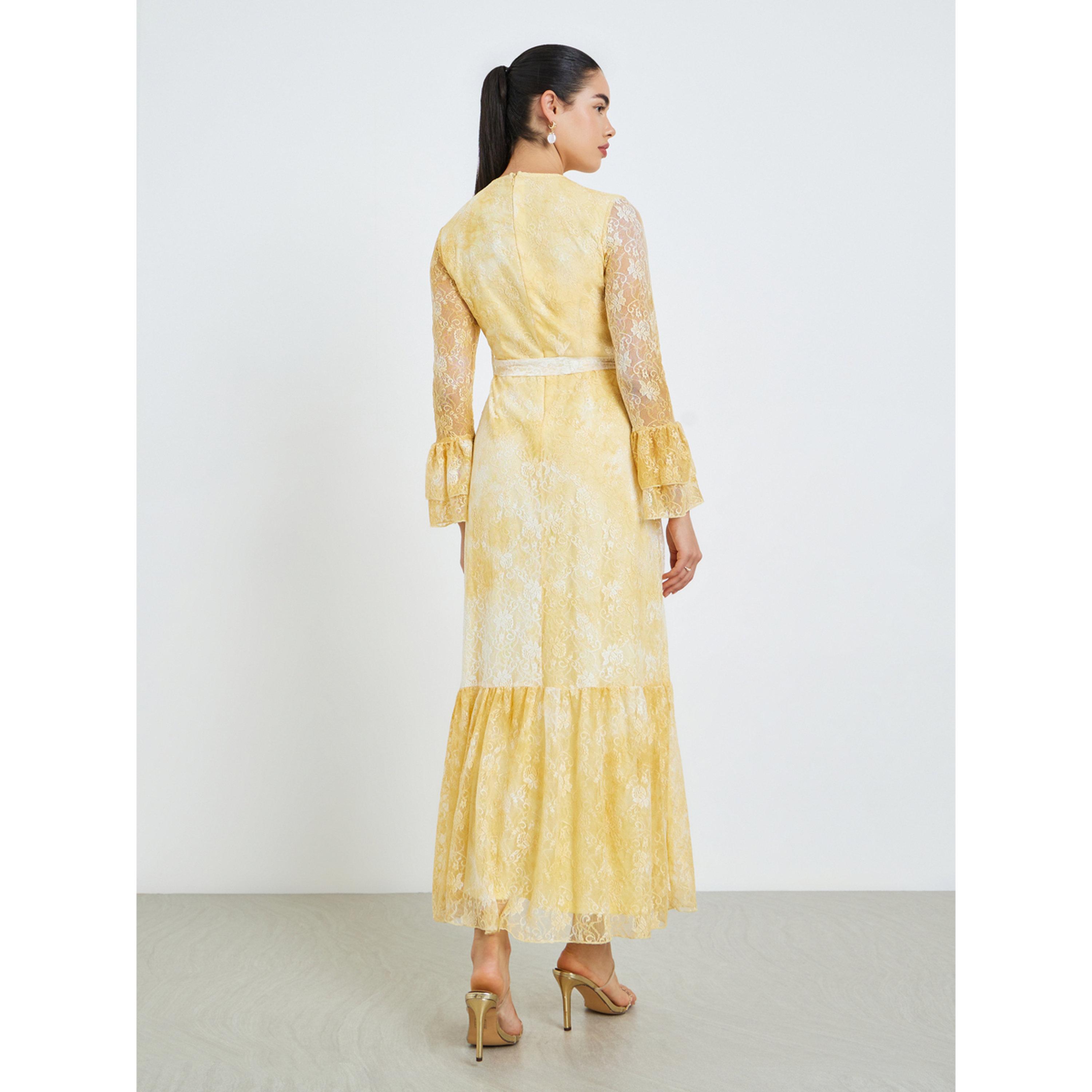 فستان طويل من الدانتيل بحافة مكشكشة للنساء-women-clothing-dresses-image-3