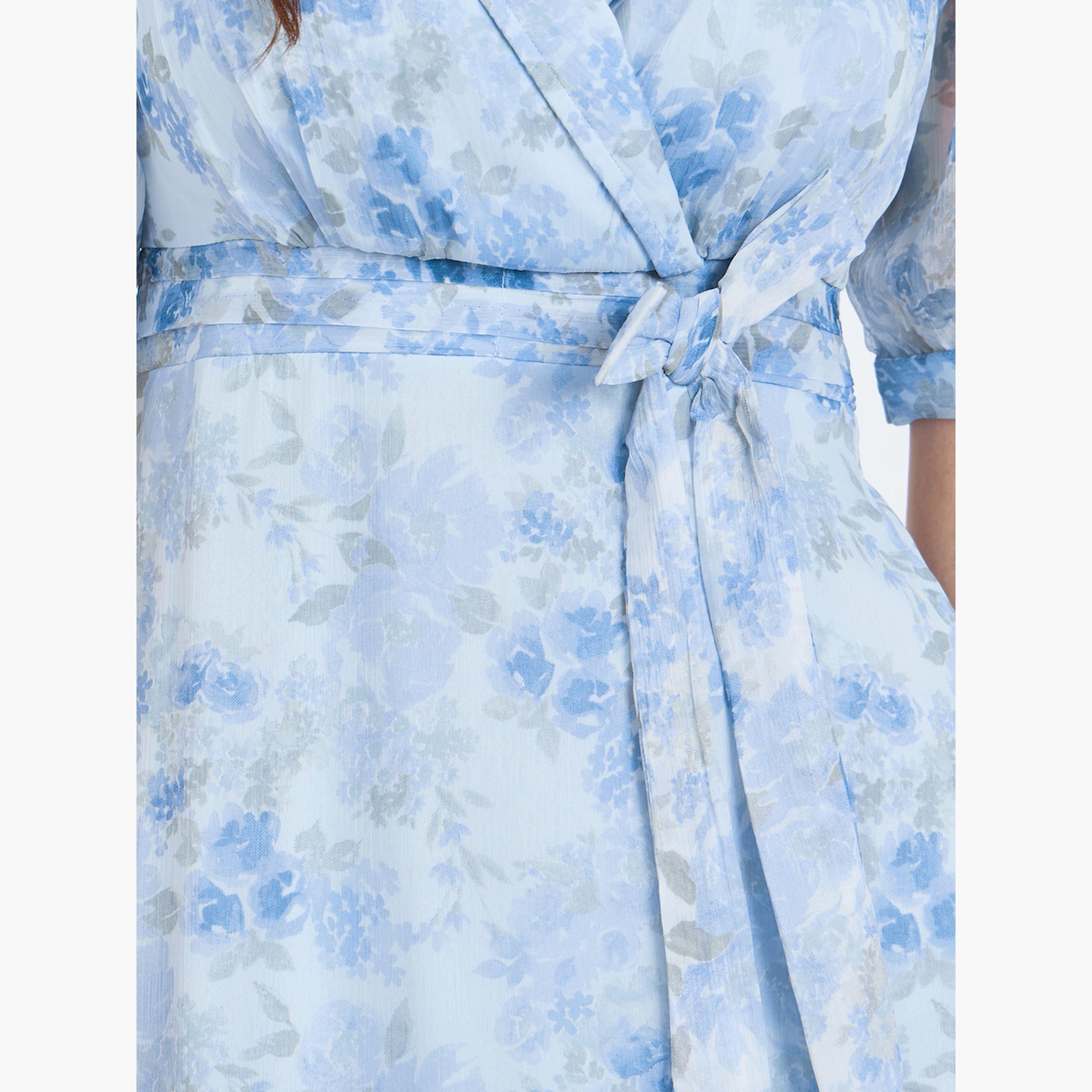 فستان طويل بأكمام منفوخة وطبعة زهور-women-clothing-dresses-image-4