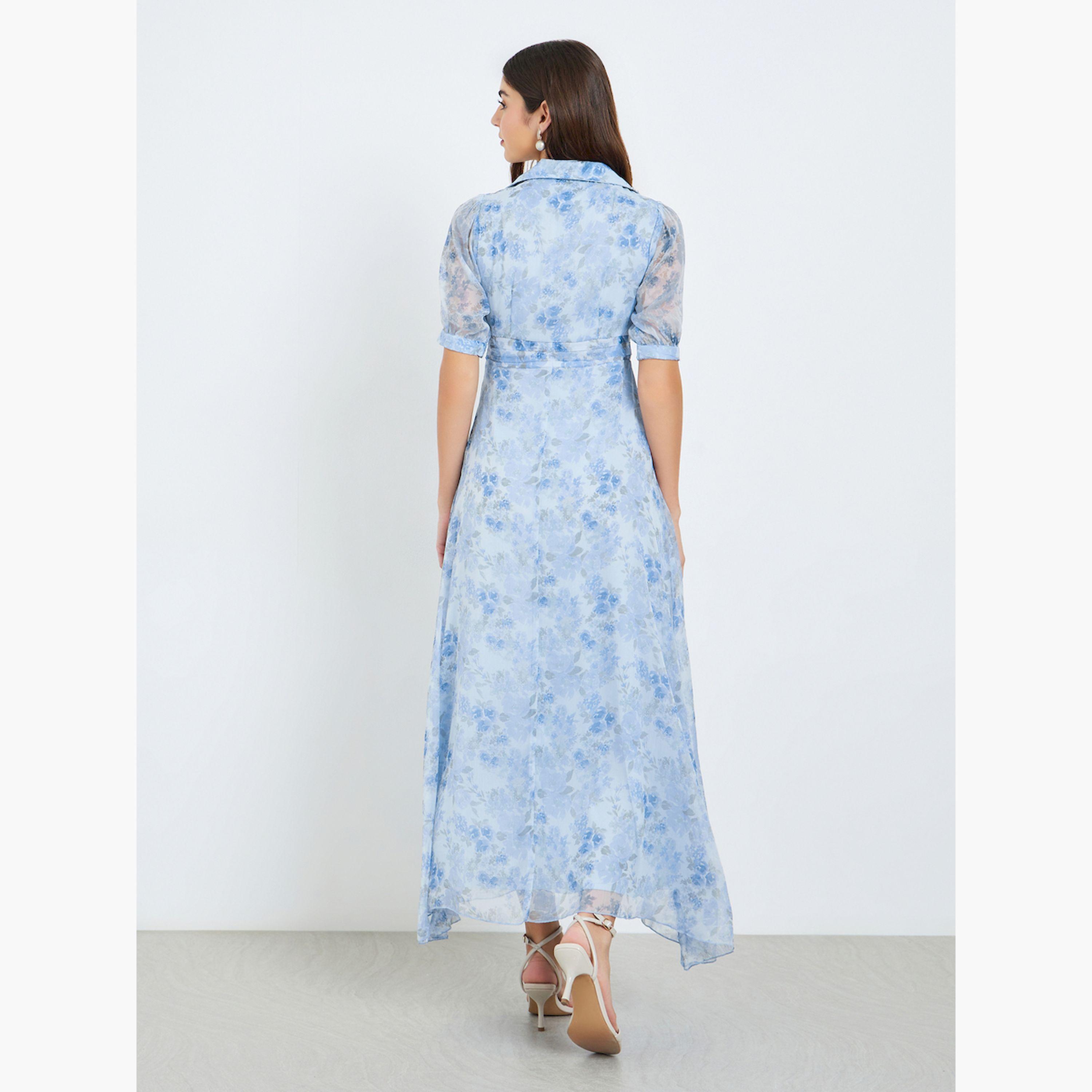 فستان طويل بأكمام منفوخة وطبعة زهور-women-clothing-dresses-image-5