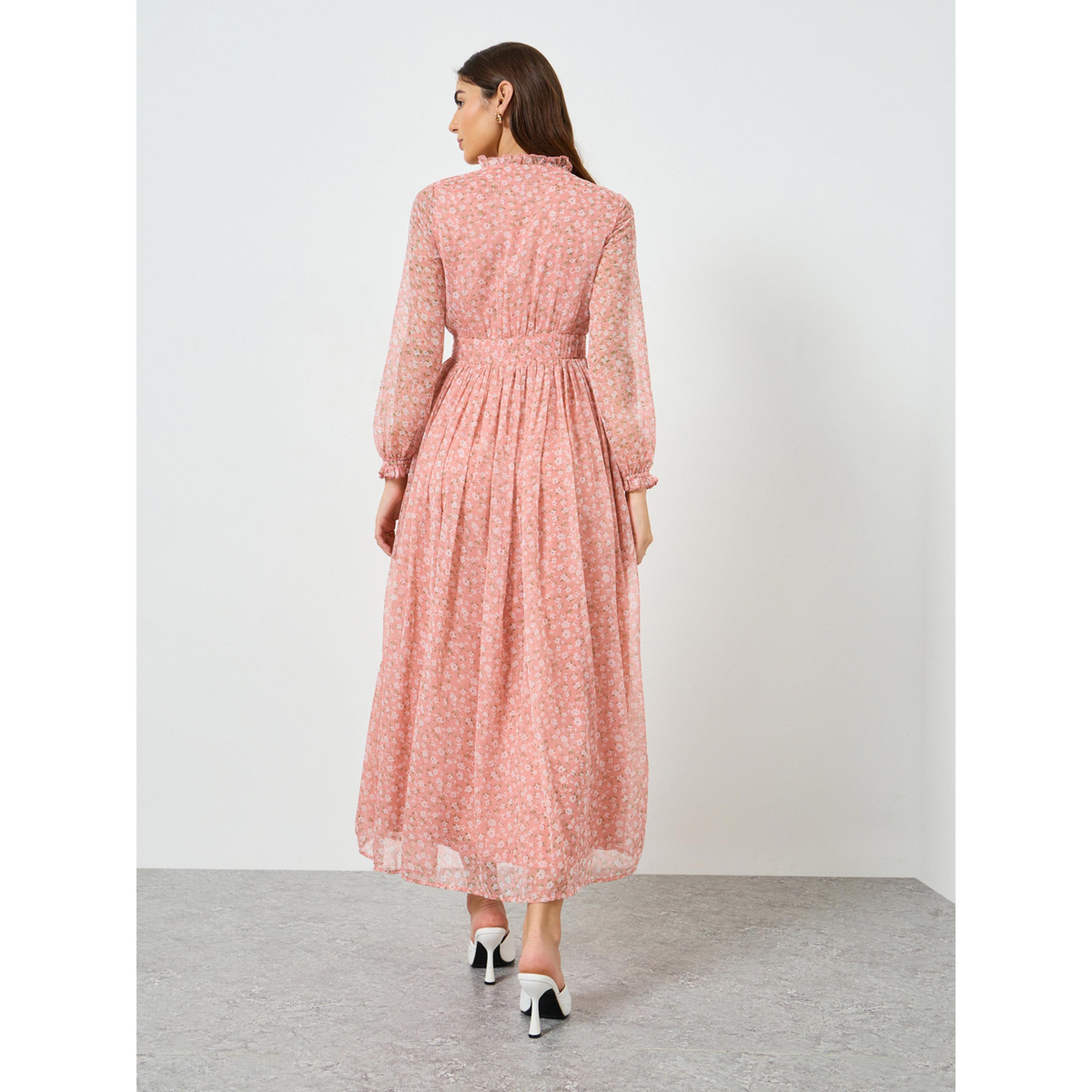 Styli Women Pink Chiffon Floral Print A-Line Maxi Dress-women-clothing-dresses-image-4
