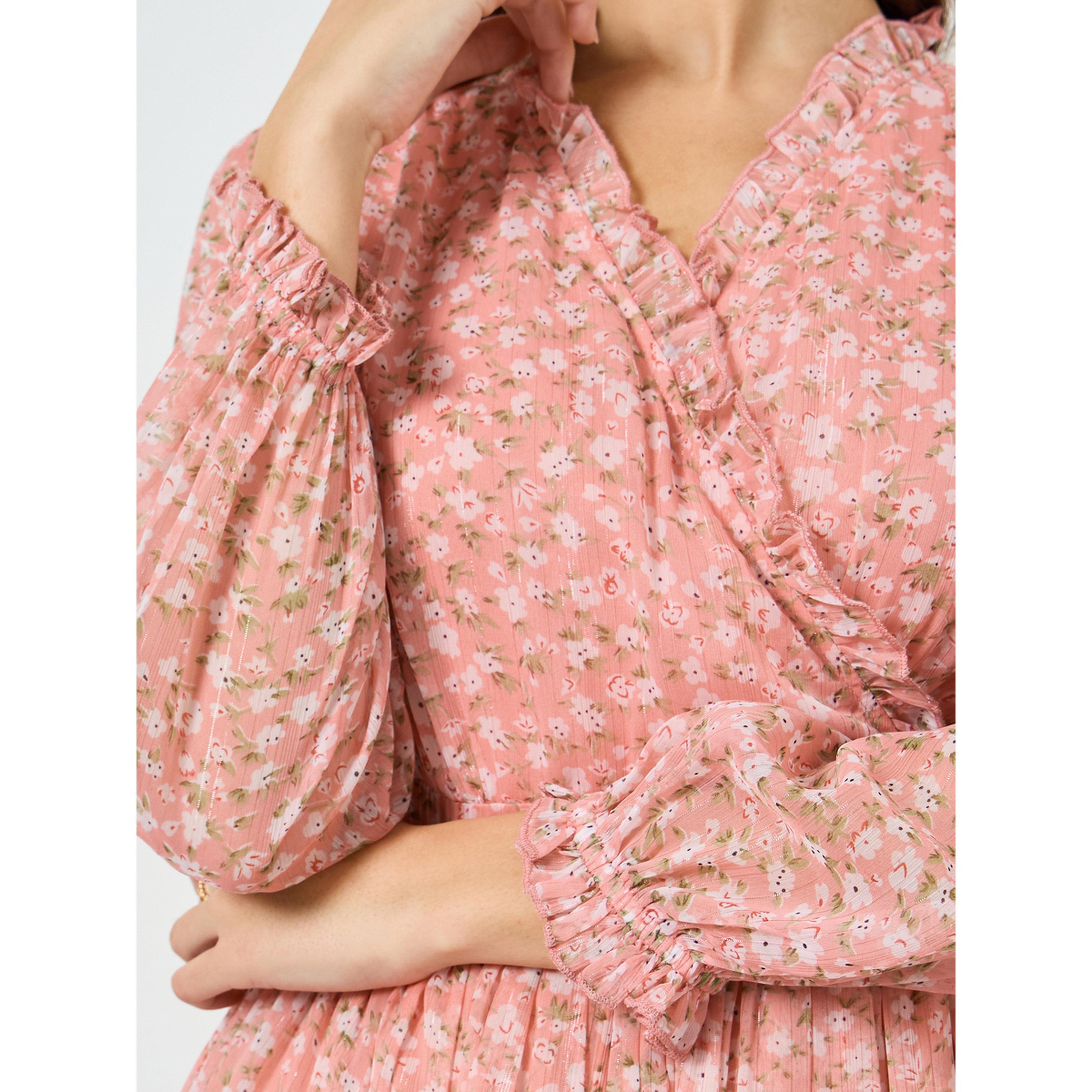 فستان طويل شيفون بحافة واسعة وطبعة أزهار للنساء-women-clothing-dresses-image-5