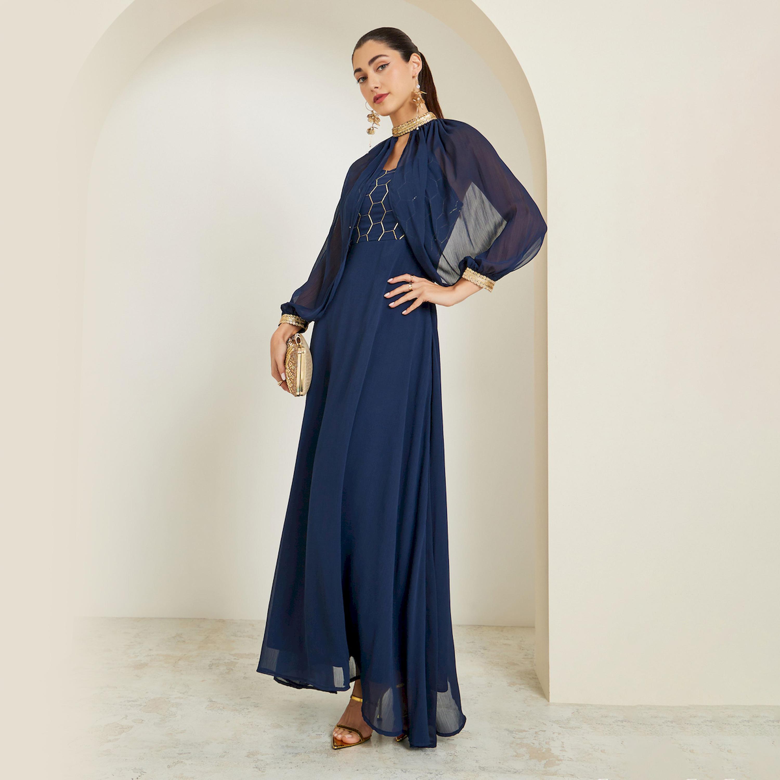 فستان طويل مزين بالترتر مع كاب قابل للإزالة-women-clothing-dresses-image-1