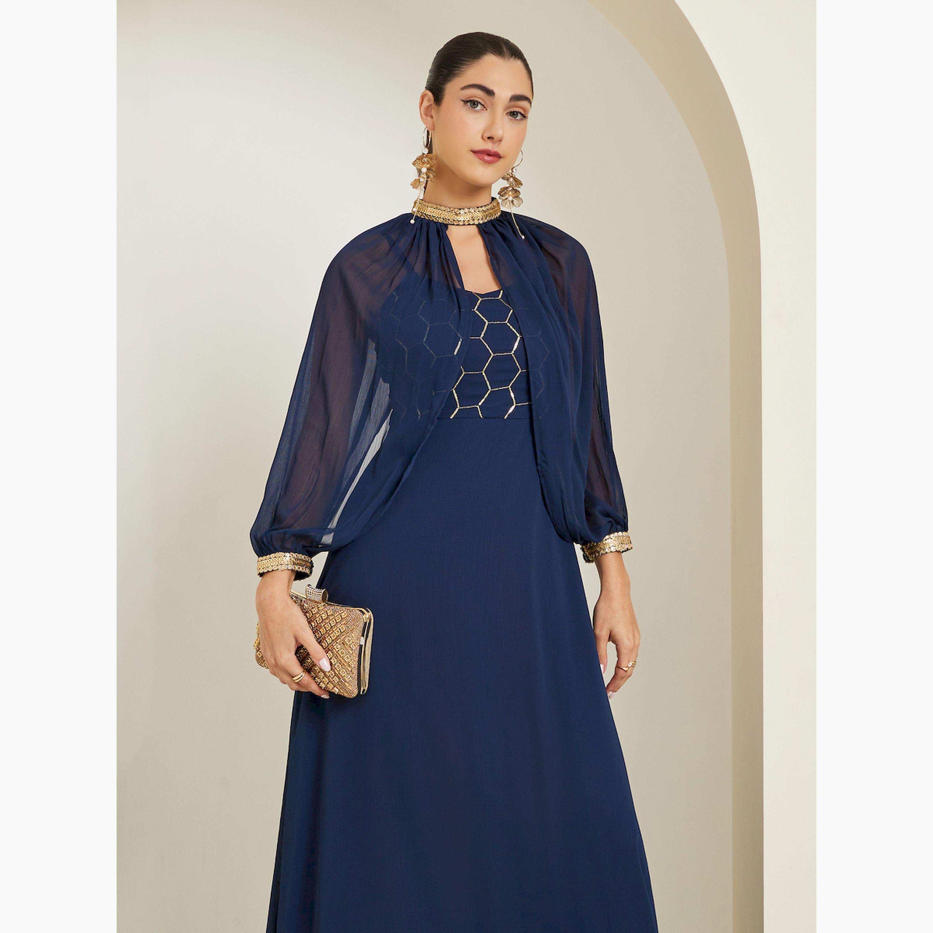 فستان طويل مزين بالترتر مع كاب قابل للإزالة-women-clothing-dresses-image-2