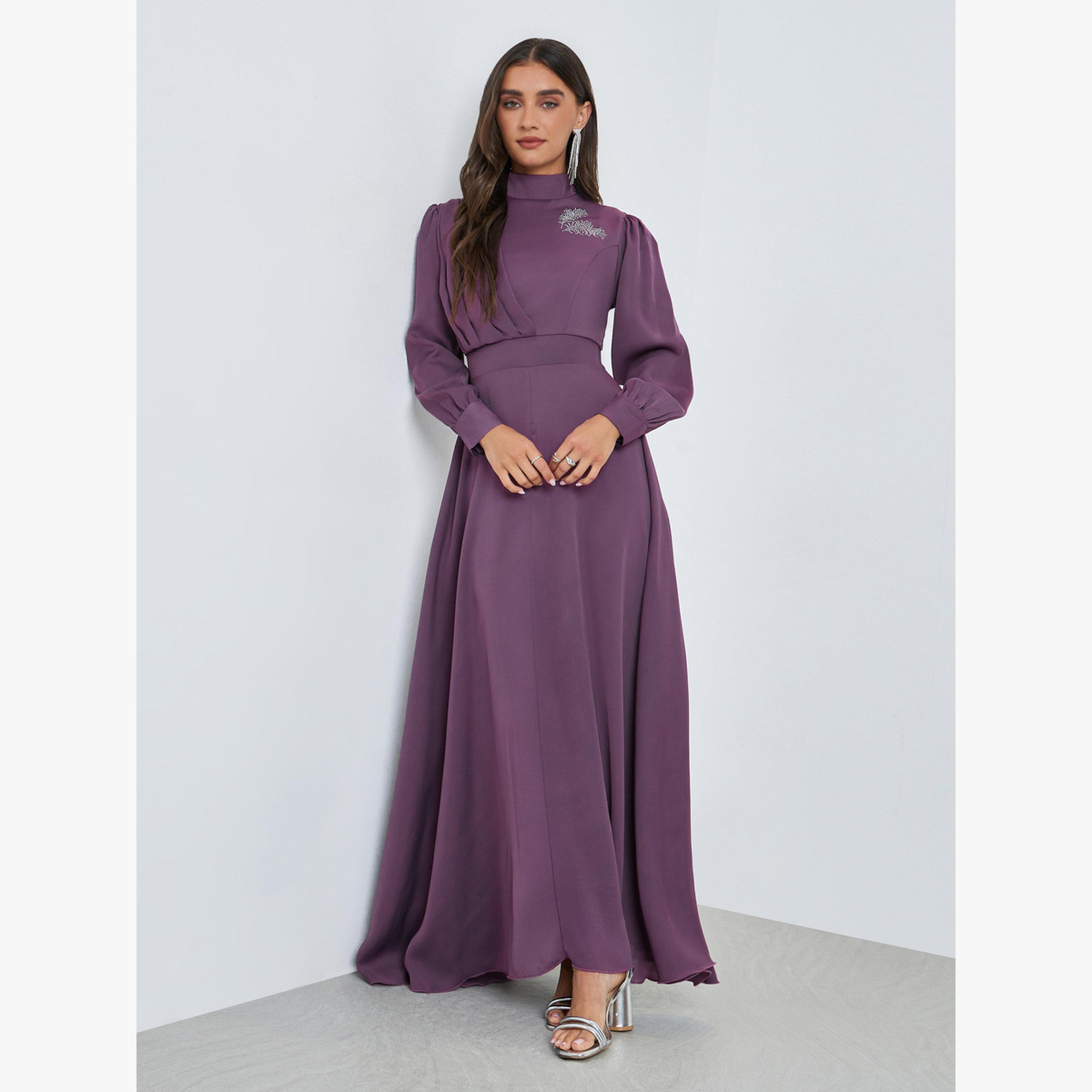 Styli Purple Embellished Cuff Sleeves Maxi Dress-women-clothing-dresses-image-1