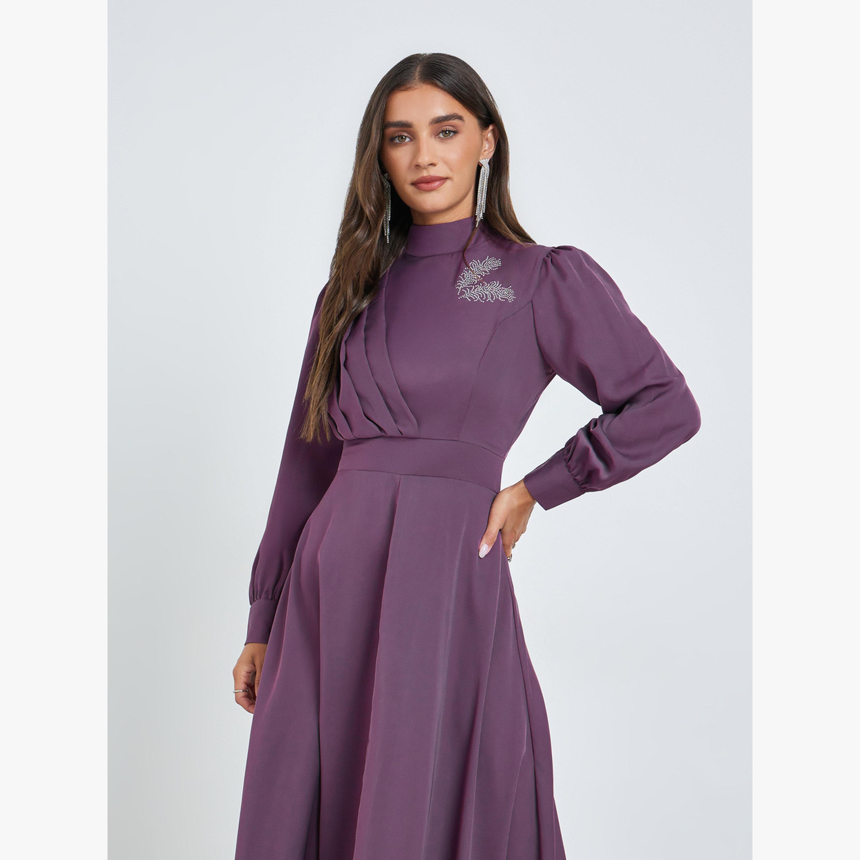 Styli Purple Embellished Cuff Sleeves Maxi Dress-women-clothing-dresses-image-2
